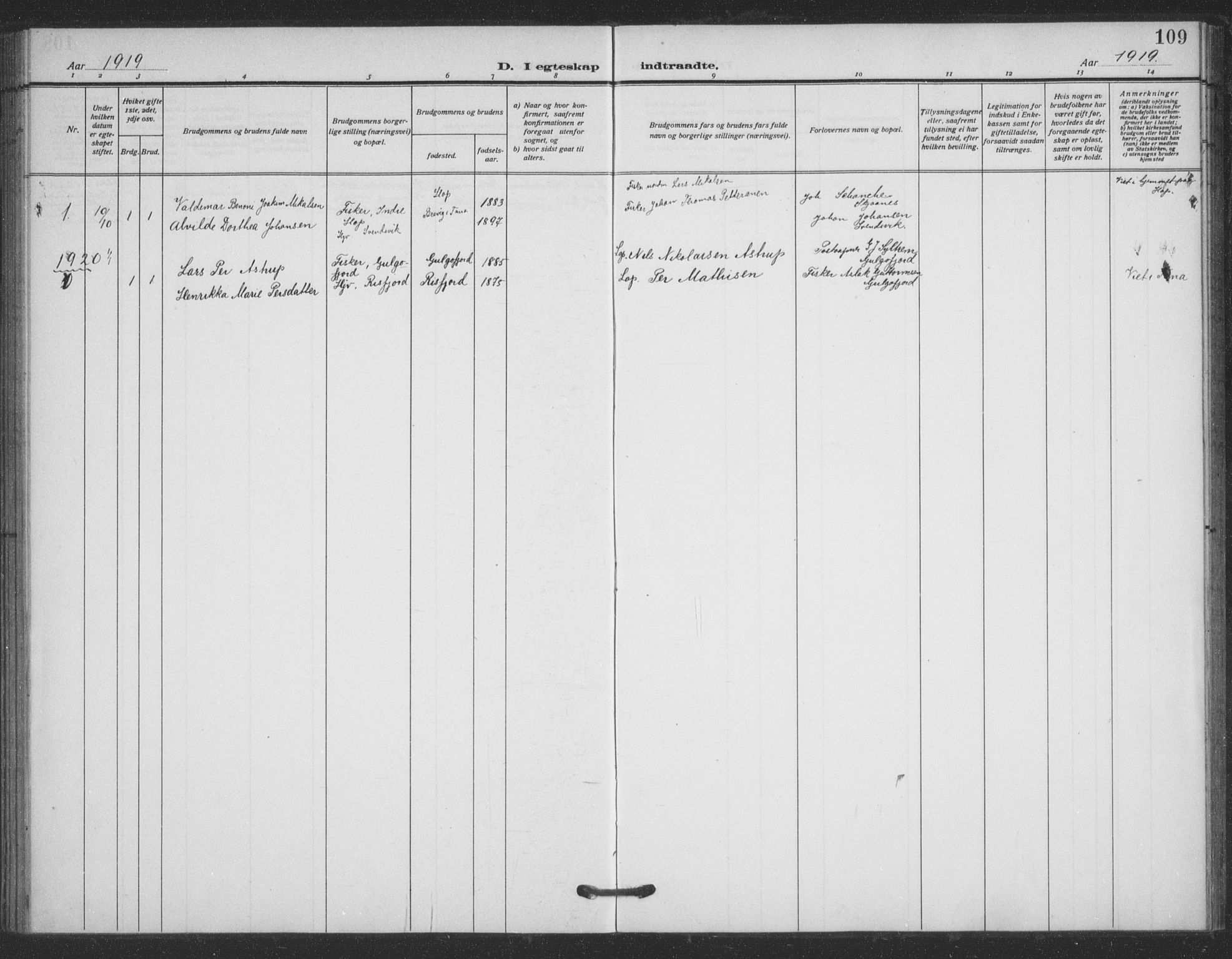 Tana sokneprestkontor, AV/SATØ-S-1334/H/Ha/L0008kirke: Parish register (official) no. 8, 1908-1920, p. 109