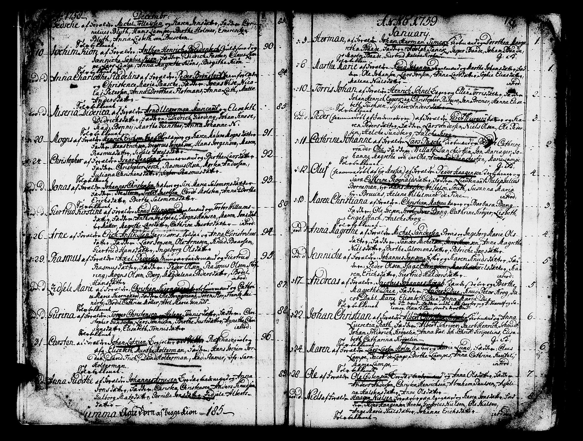 Domkirken sokneprestembete, AV/SAB-A-74801/H/Haa/L0003: Parish register (official) no. A 3, 1758-1789, p. 12-13