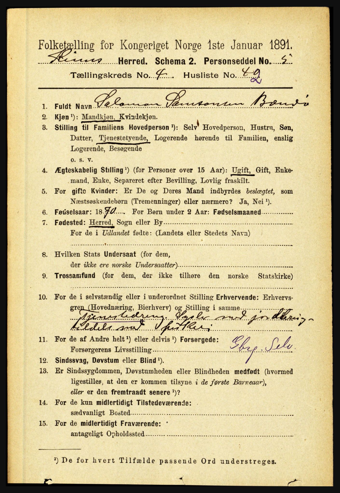 RA, 1891 census for 1437 Kinn, 1891, p. 1575