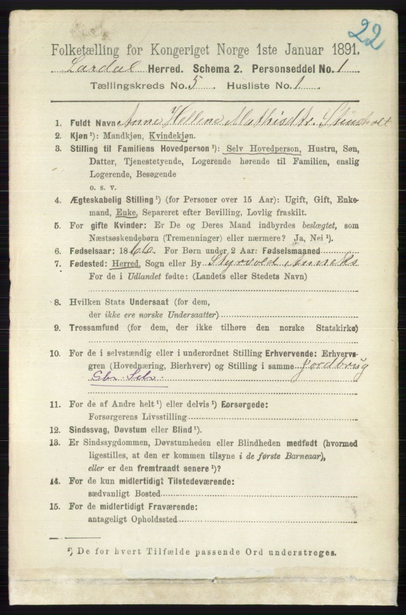 RA, 1891 census for 0728 Lardal, 1891, p. 2702