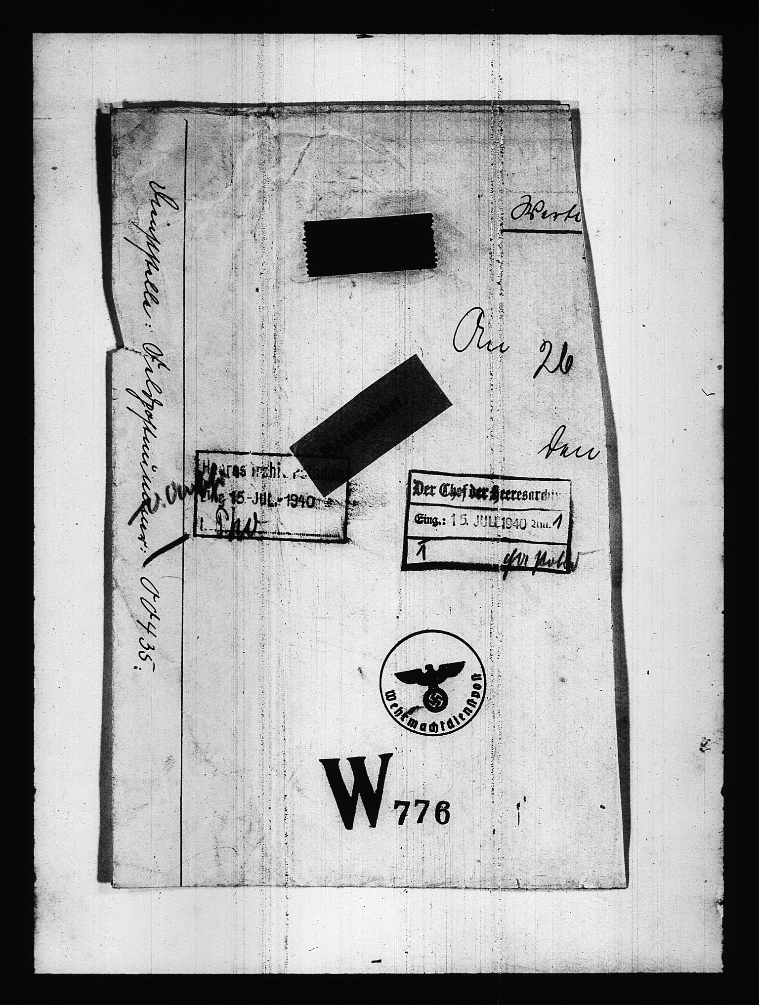 Documents Section, AV/RA-RAFA-2200/V/L0087: Amerikansk mikrofilm "Captured German Documents".
Box No. 726.  FKA jnr. 601/1954., 1940, p. 216