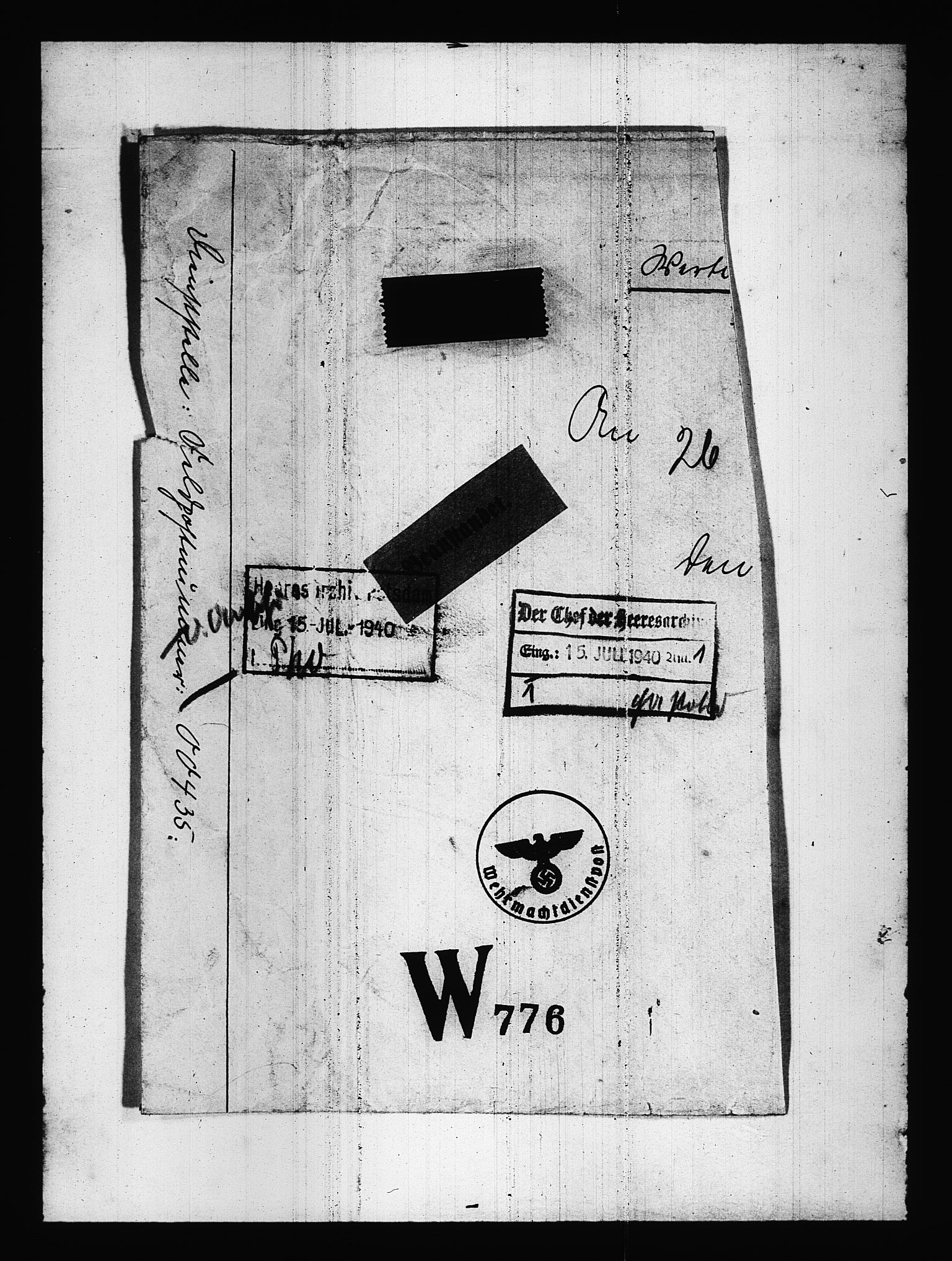 Documents Section, AV/RA-RAFA-2200/V/L0087: Amerikansk mikrofilm "Captured German Documents".
Box No. 726.  FKA jnr. 601/1954., 1940, p. 216