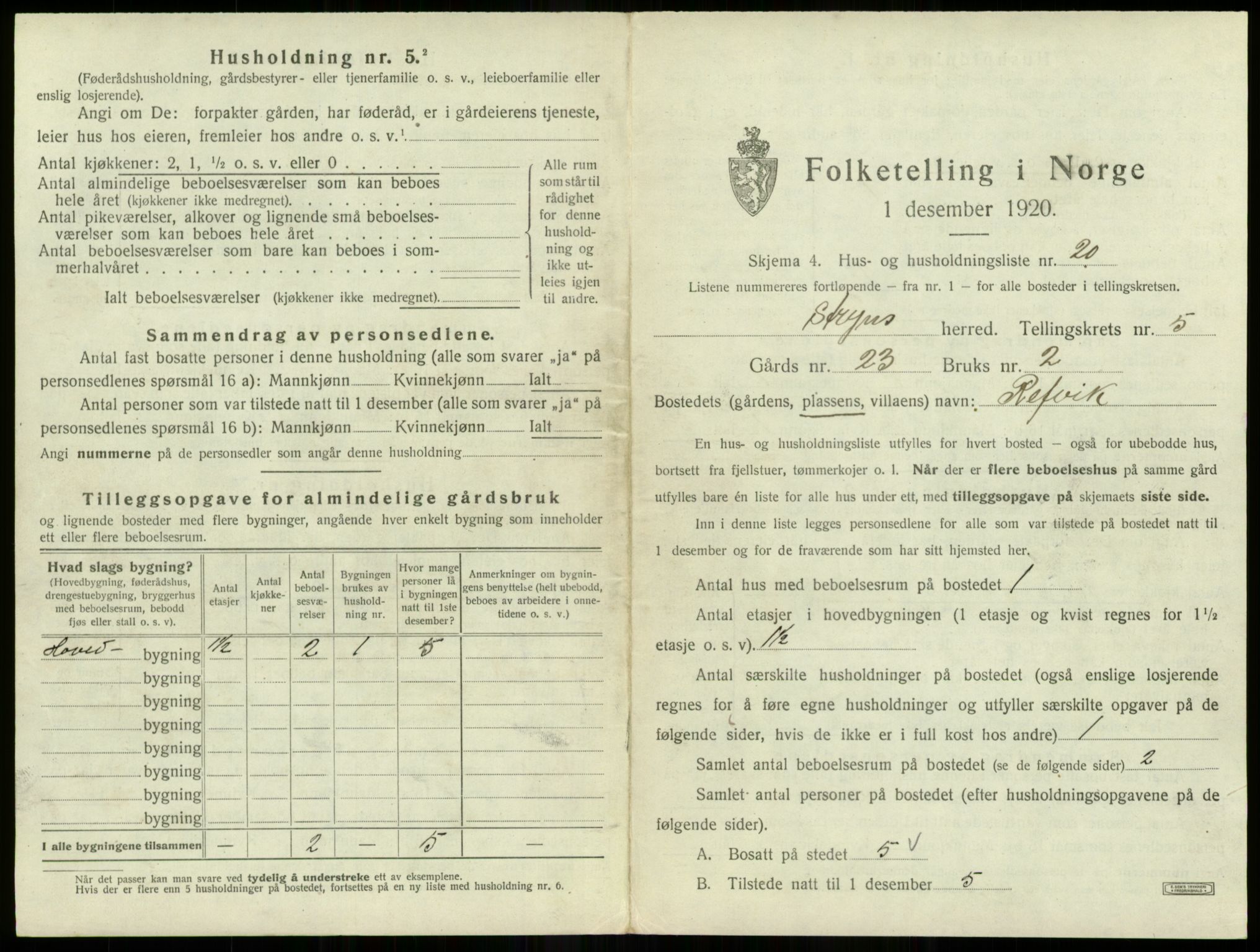 SAB, 1920 census for Stryn, 1920, p. 277