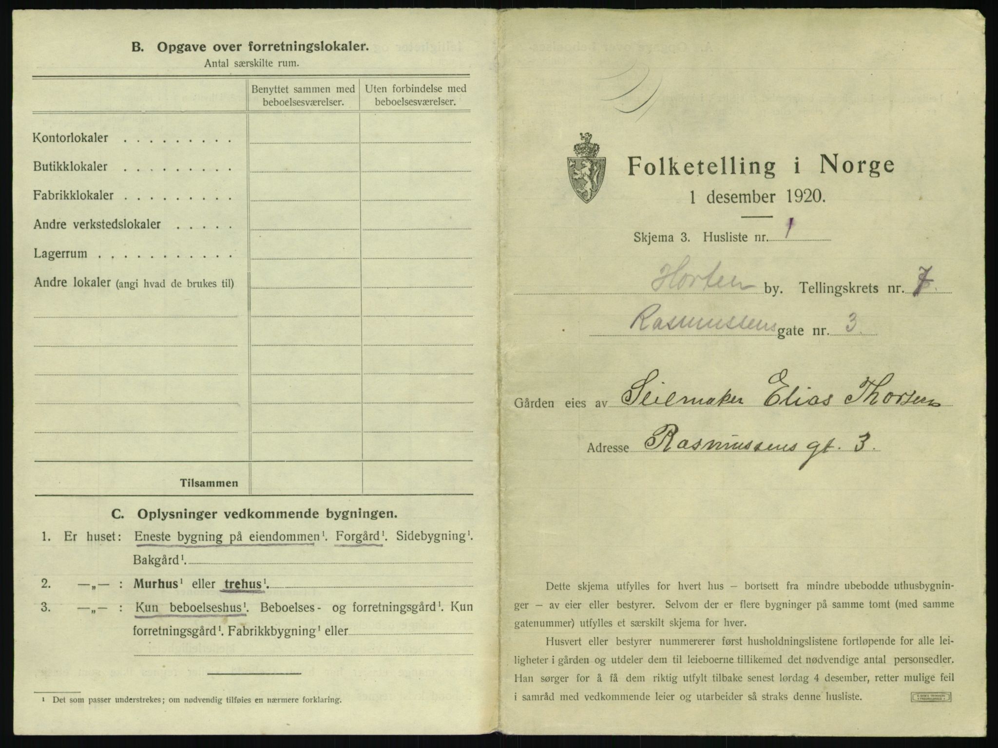 SAKO, 1920 census for Horten, 1920, p. 2397