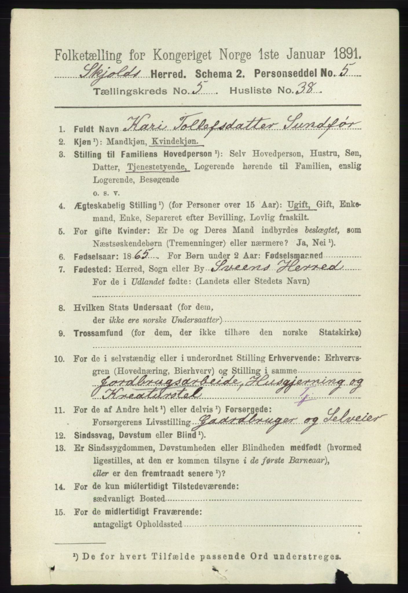 RA, 1891 census for 1154 Skjold, 1891, p. 947