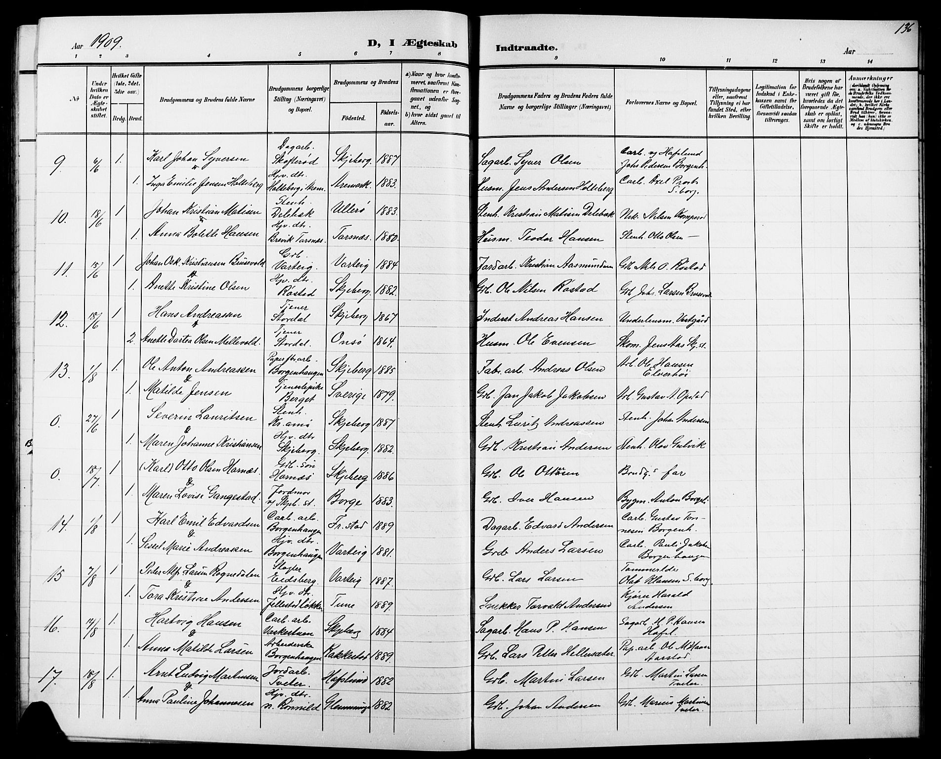 Skjeberg prestekontor Kirkebøker, SAO/A-10923/G/Ga/L0002: Parish register (copy) no. I 2, 1901-1924, p. 136
