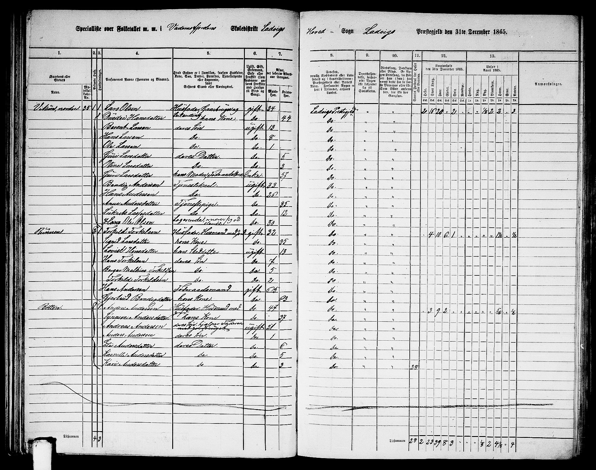 RA, 1865 census for Lavik, 1865, p. 45