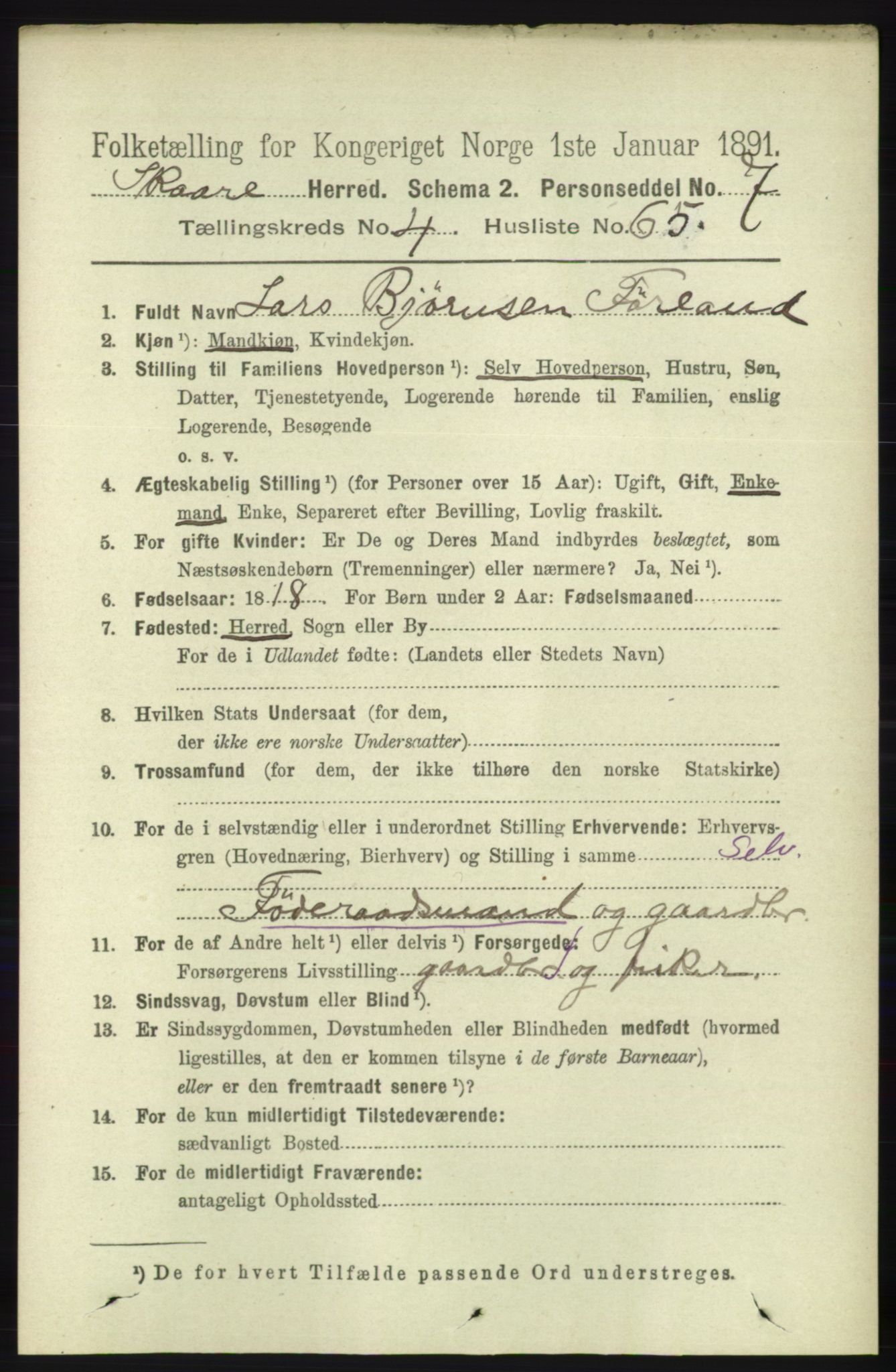 RA, 1891 census for 1153 Skåre, 1891, p. 2103