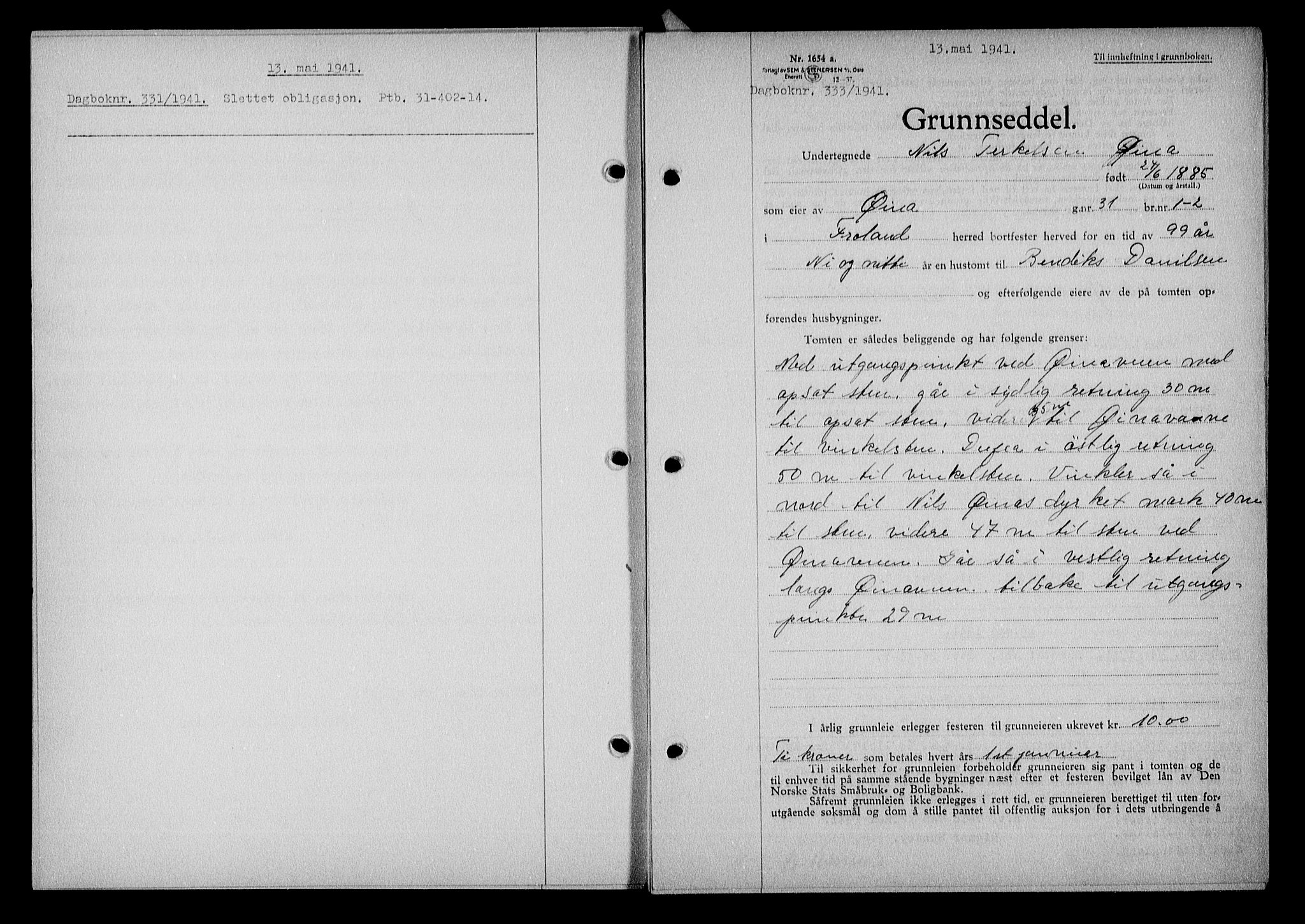 Nedenes sorenskriveri, SAK/1221-0006/G/Gb/Gba/L0048: Mortgage book no. A-II, 1940-1941, Diary no: : 333/1941