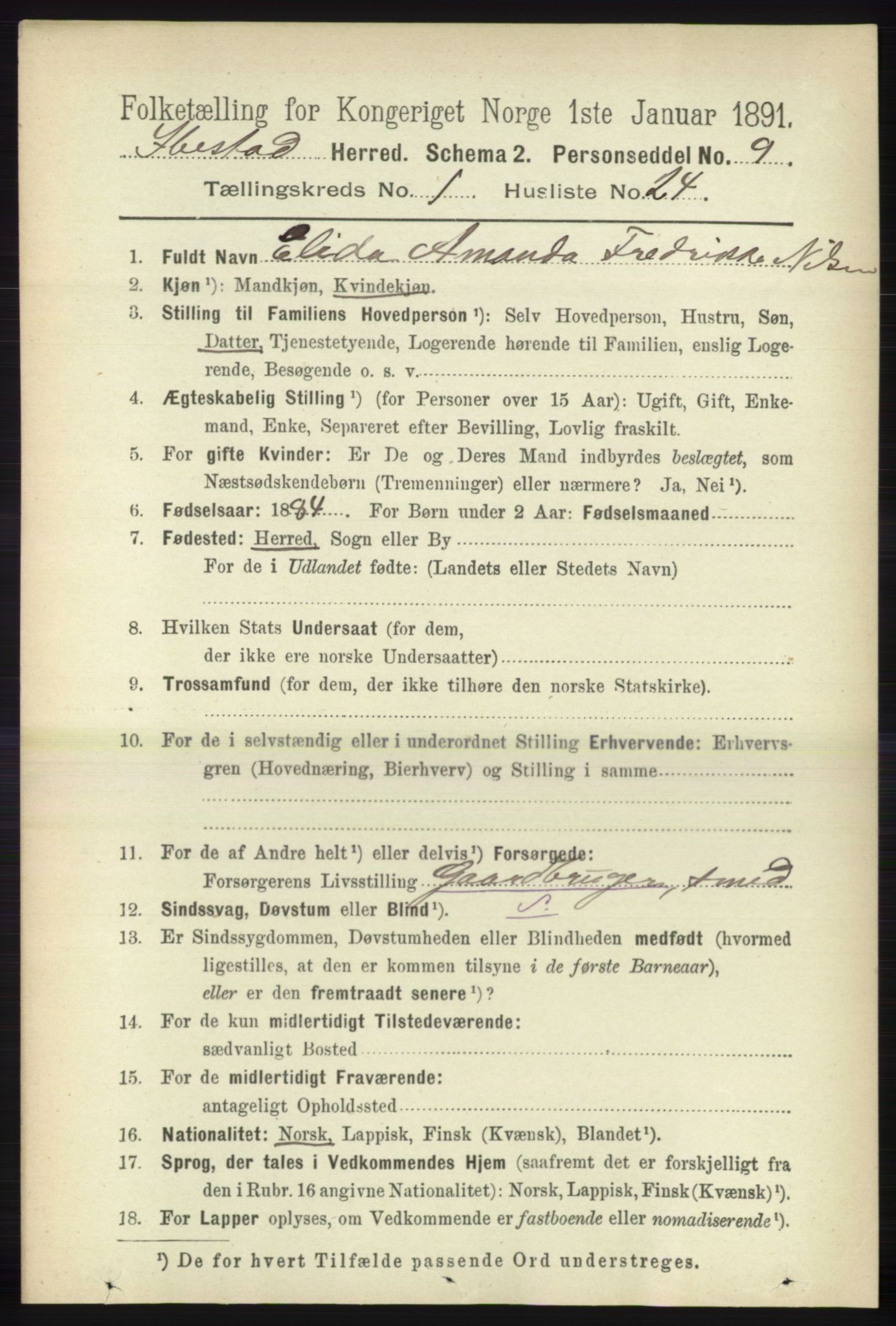 RA, 1891 census for 1917 Ibestad, 1891, p. 302