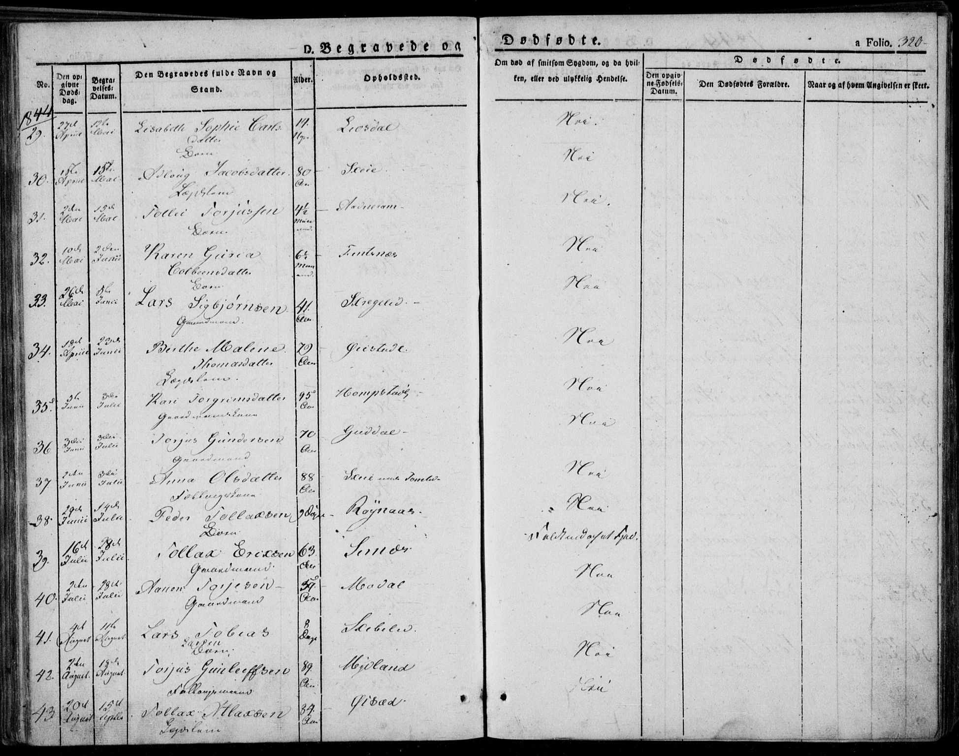 Bakke sokneprestkontor, SAK/1111-0002/F/Fa/Faa/L0004: Parish register (official) no. A 4, 1834-1846, p. 320