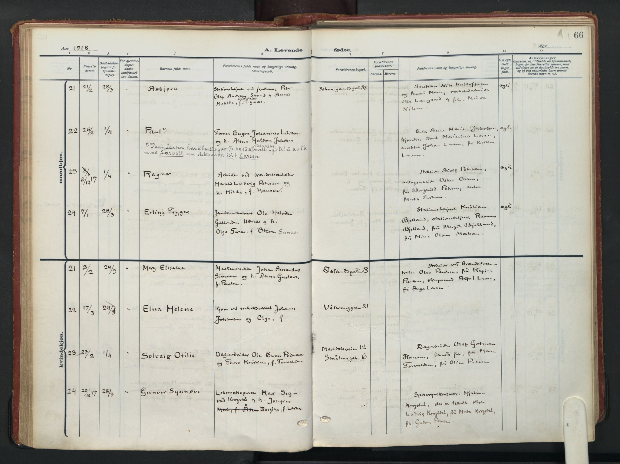 Vålerengen prestekontor Kirkebøker, AV/SAO-A-10878/F/Fa/L0004: Parish register (official) no. 4, 1915-1929, p. 66