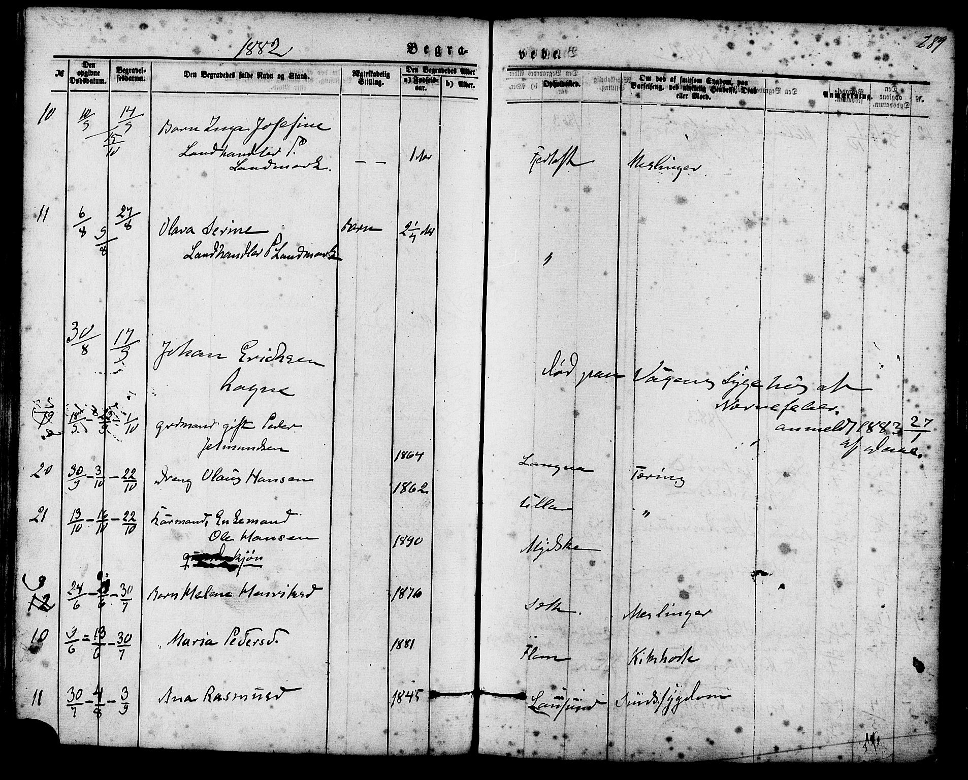 Ministerialprotokoller, klokkerbøker og fødselsregistre - Møre og Romsdal, AV/SAT-A-1454/536/L0500: Parish register (official) no. 536A09, 1876-1889, p. 289