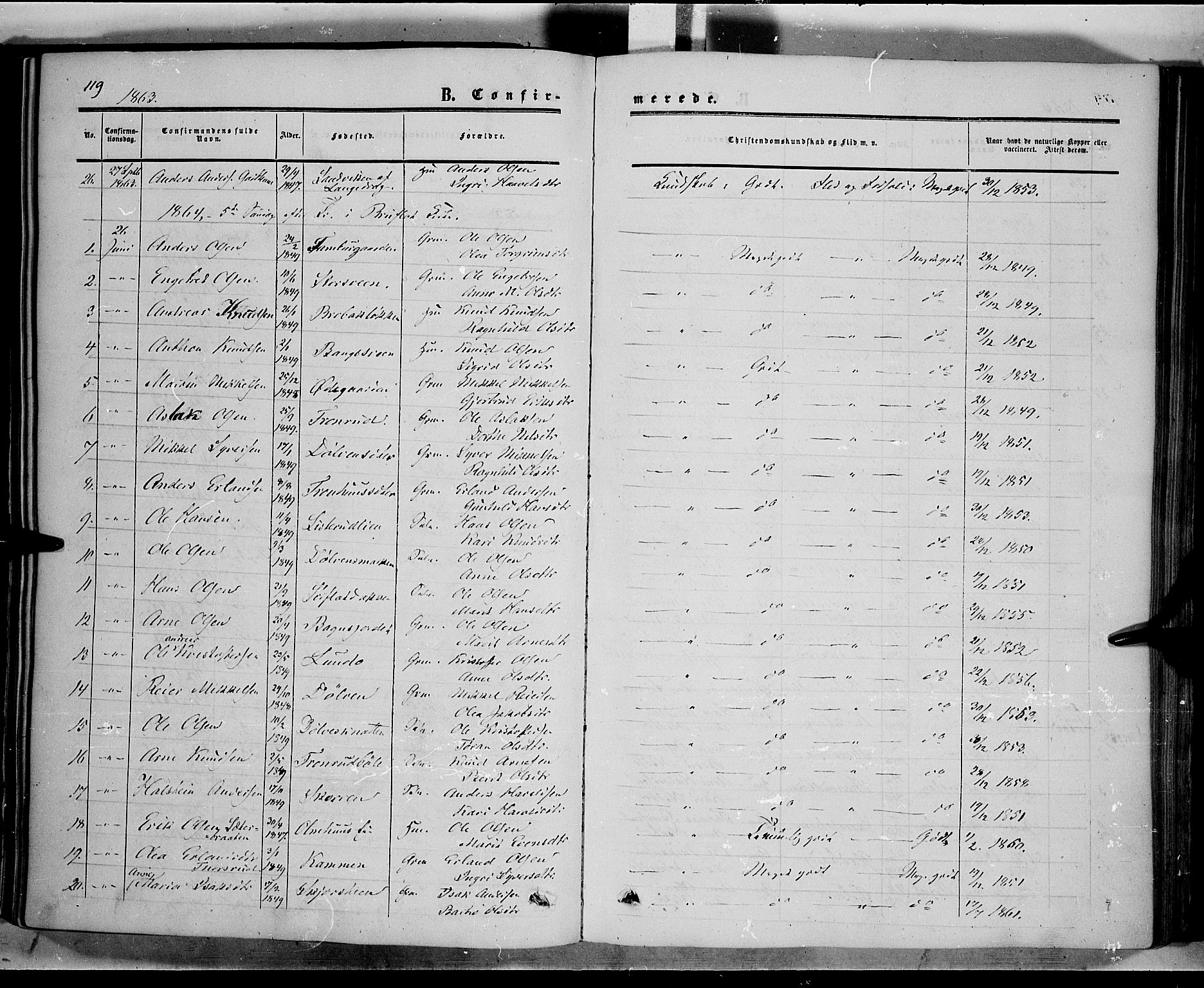 Sør-Aurdal prestekontor, AV/SAH-PREST-128/H/Ha/Haa/L0005: Parish register (official) no. 5, 1849-1876, p. 119