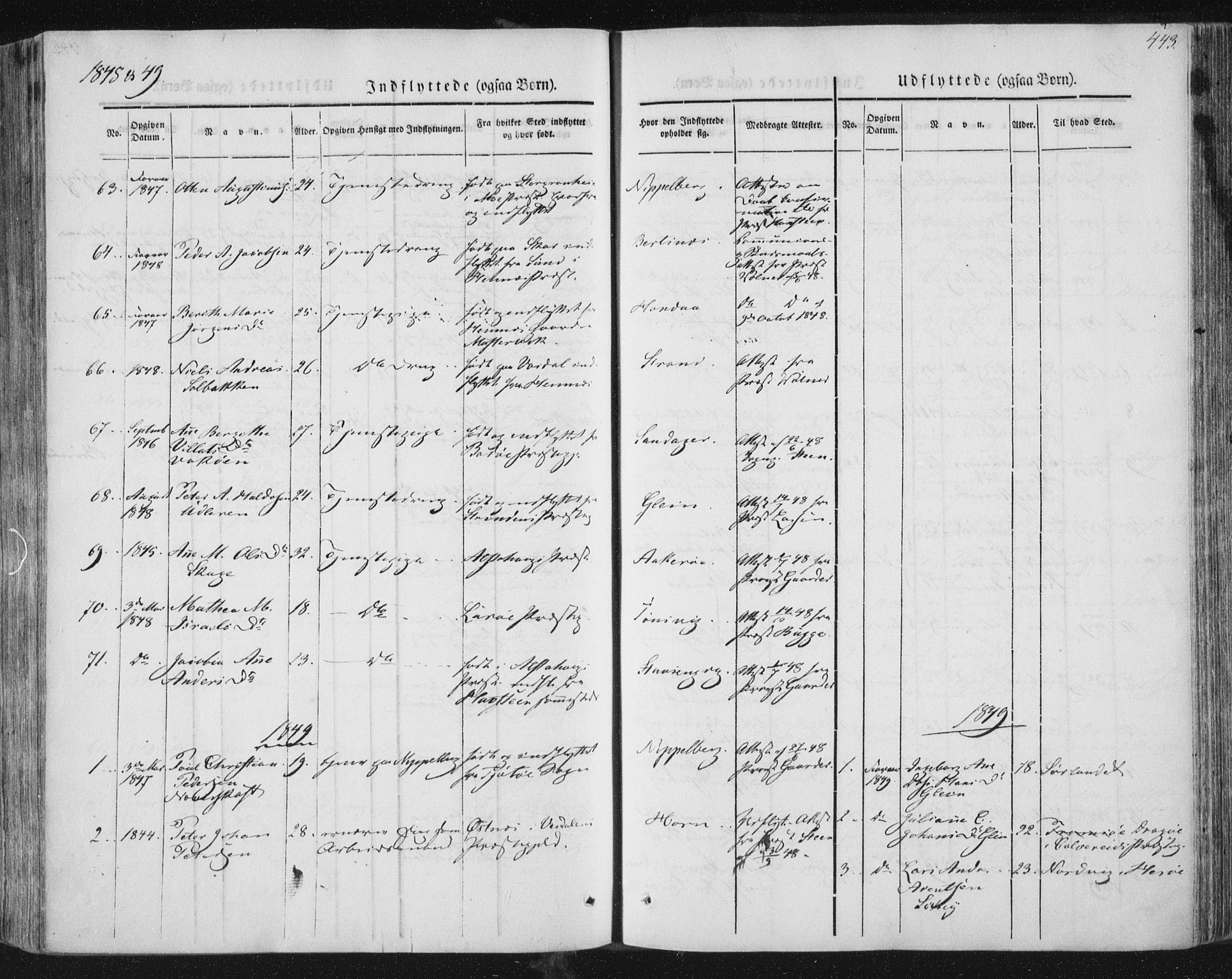 Ministerialprotokoller, klokkerbøker og fødselsregistre - Nordland, AV/SAT-A-1459/838/L0549: Parish register (official) no. 838A07, 1840-1854, p. 443