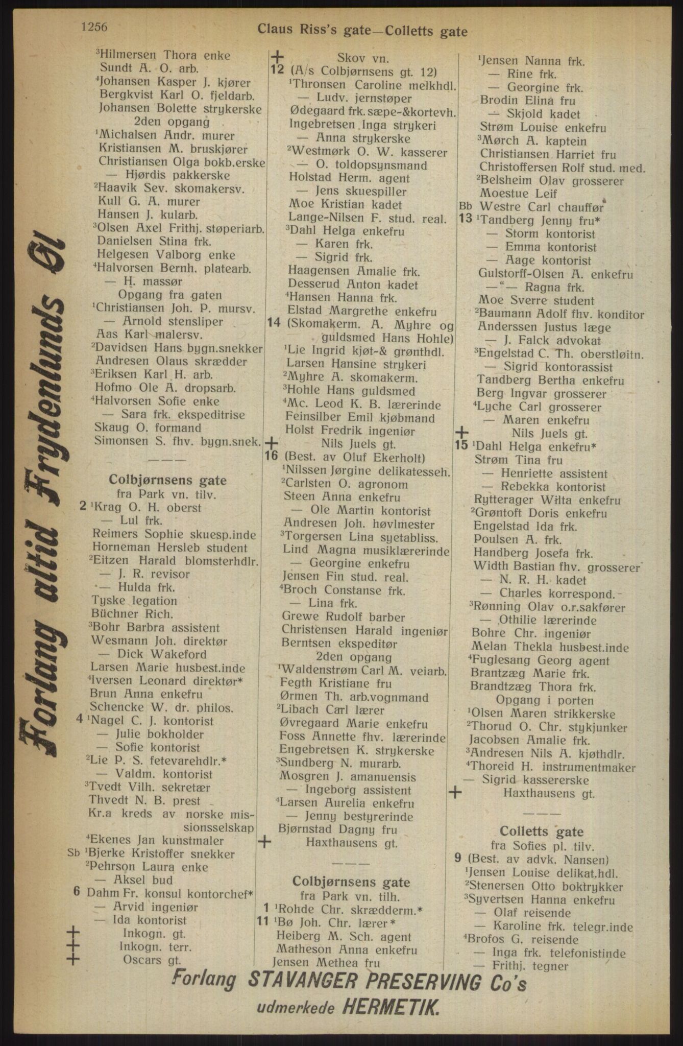 Kristiania/Oslo adressebok, PUBL/-, 1914, p. 1256