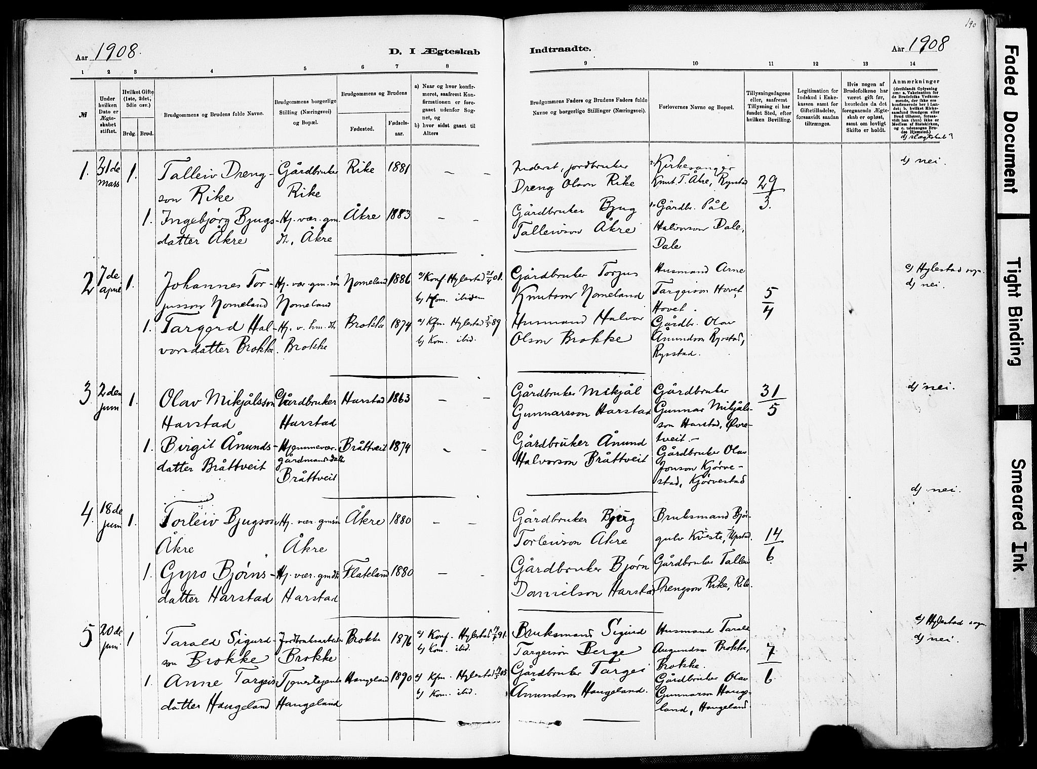 Valle sokneprestkontor, AV/SAK-1111-0044/F/Fa/Fac/L0009: Parish register (official) no. A 9, 1882-1913, p. 191