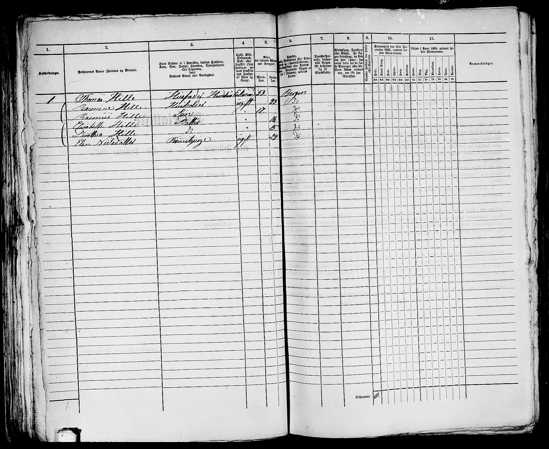 RA, 1865 census for Bergen, 1865, p. 3144