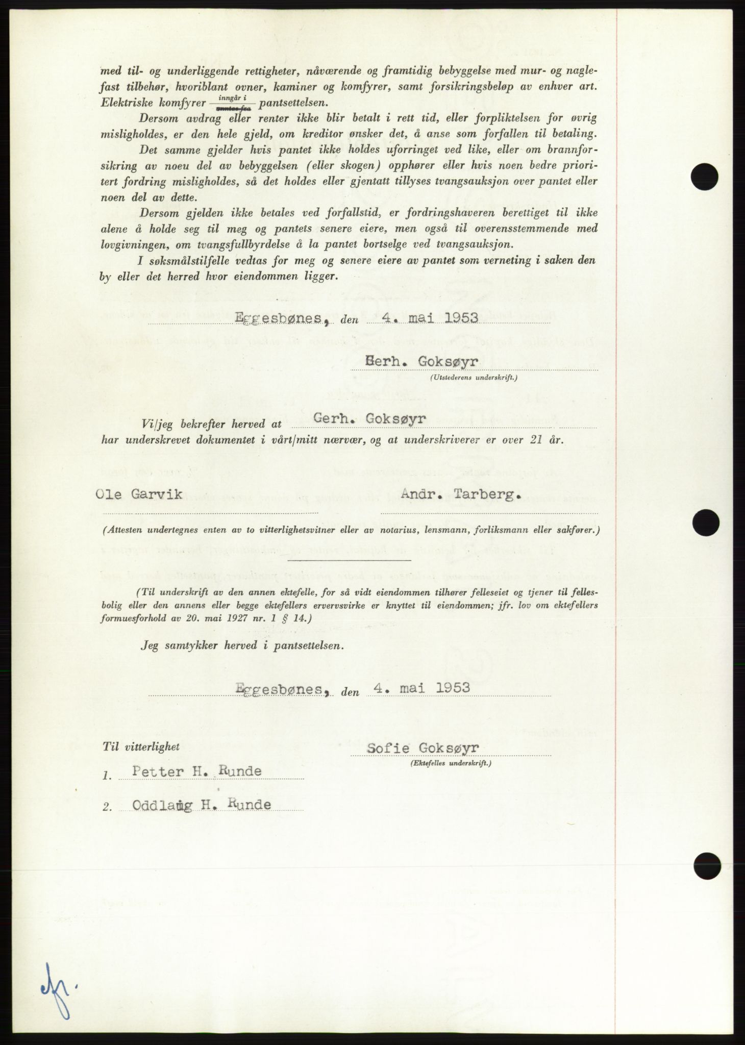 Søre Sunnmøre sorenskriveri, SAT/A-4122/1/2/2C/L0123: Mortgage book no. 11B, 1953-1953, Diary no: : 1047/1953