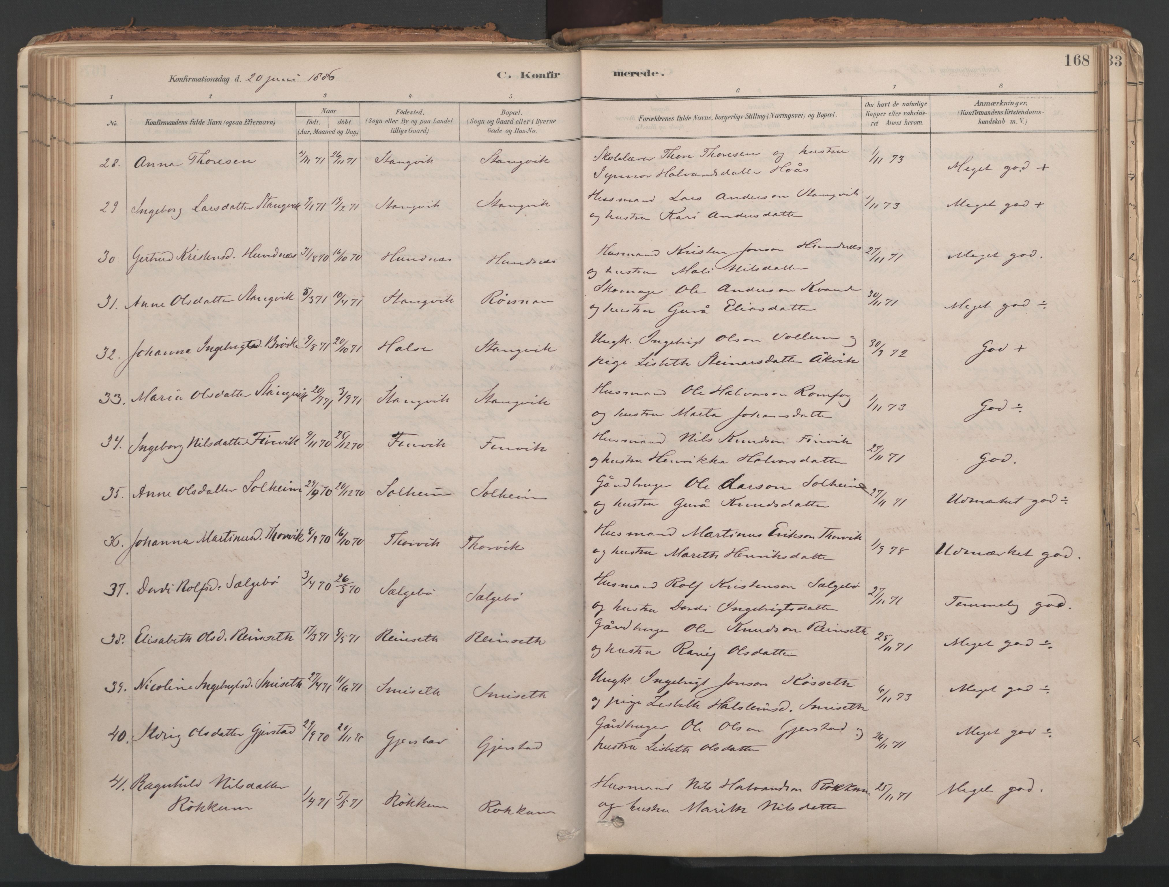 Ministerialprotokoller, klokkerbøker og fødselsregistre - Møre og Romsdal, AV/SAT-A-1454/592/L1029: Parish register (official) no. 592A07, 1879-1902, p. 168