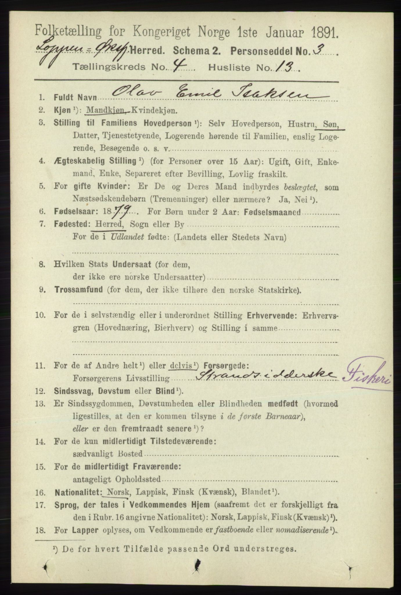 RA, 1891 census for 2014 Loppa, 1891, p. 943