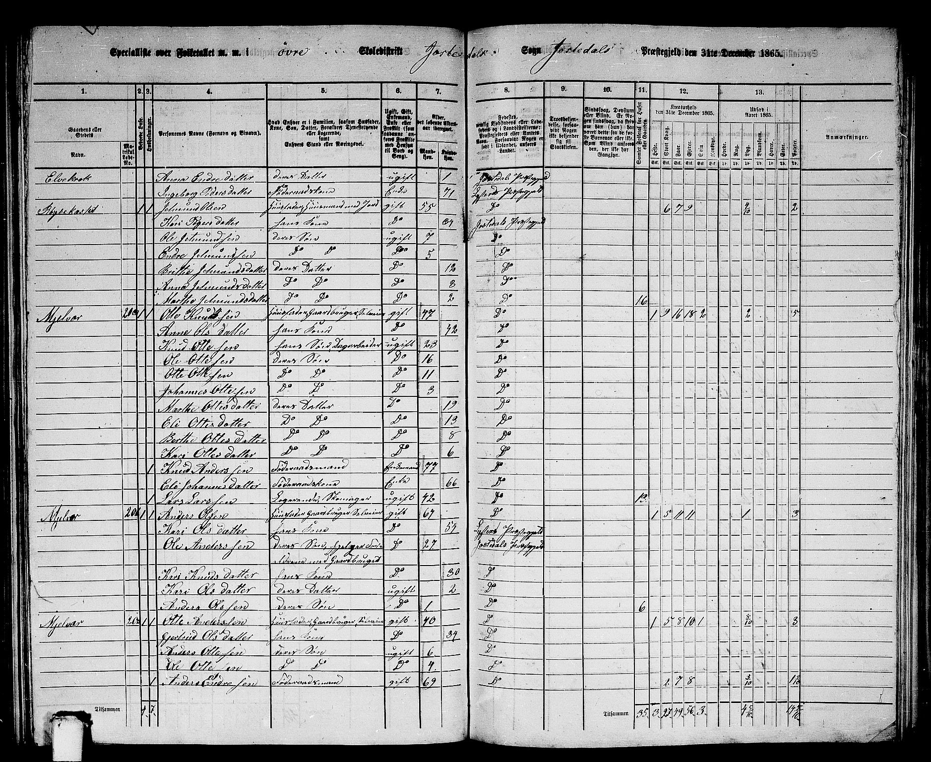 RA, 1865 census for Jostedal, 1865, p. 28