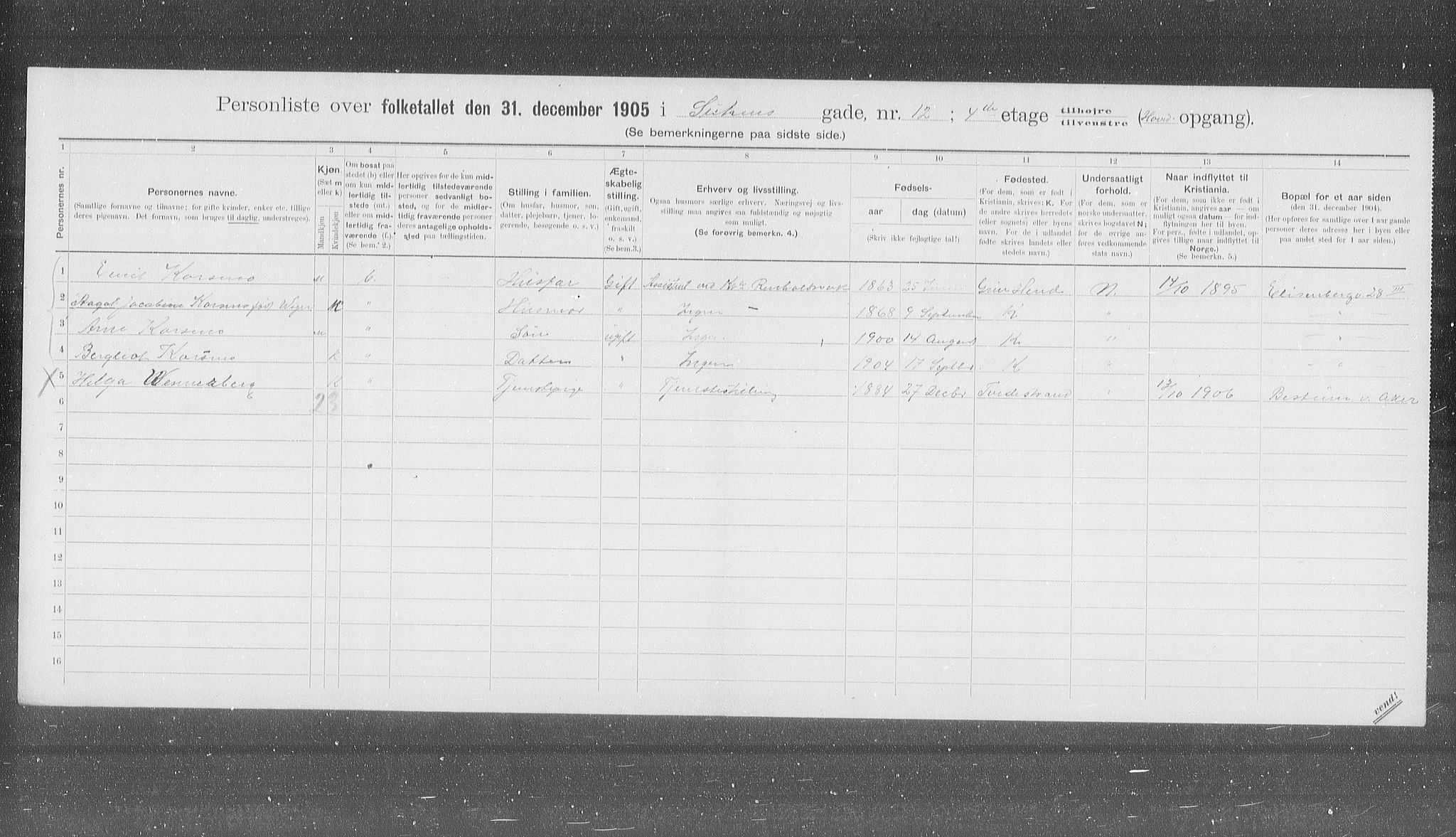 OBA, Municipal Census 1905 for Kristiania, 1905, p. 54774