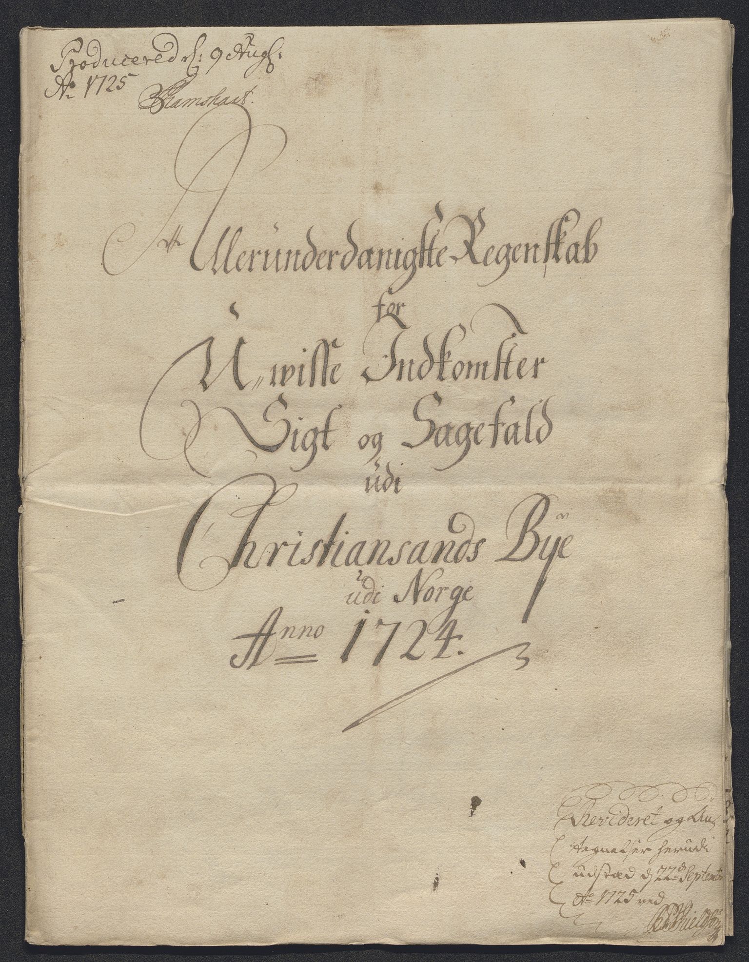 Rentekammeret inntil 1814, Reviderte regnskaper, Byregnskaper, RA/EA-4066/R/Rm/L0286: [M19] Sikt og sakefall, 1719-1727, p. 319