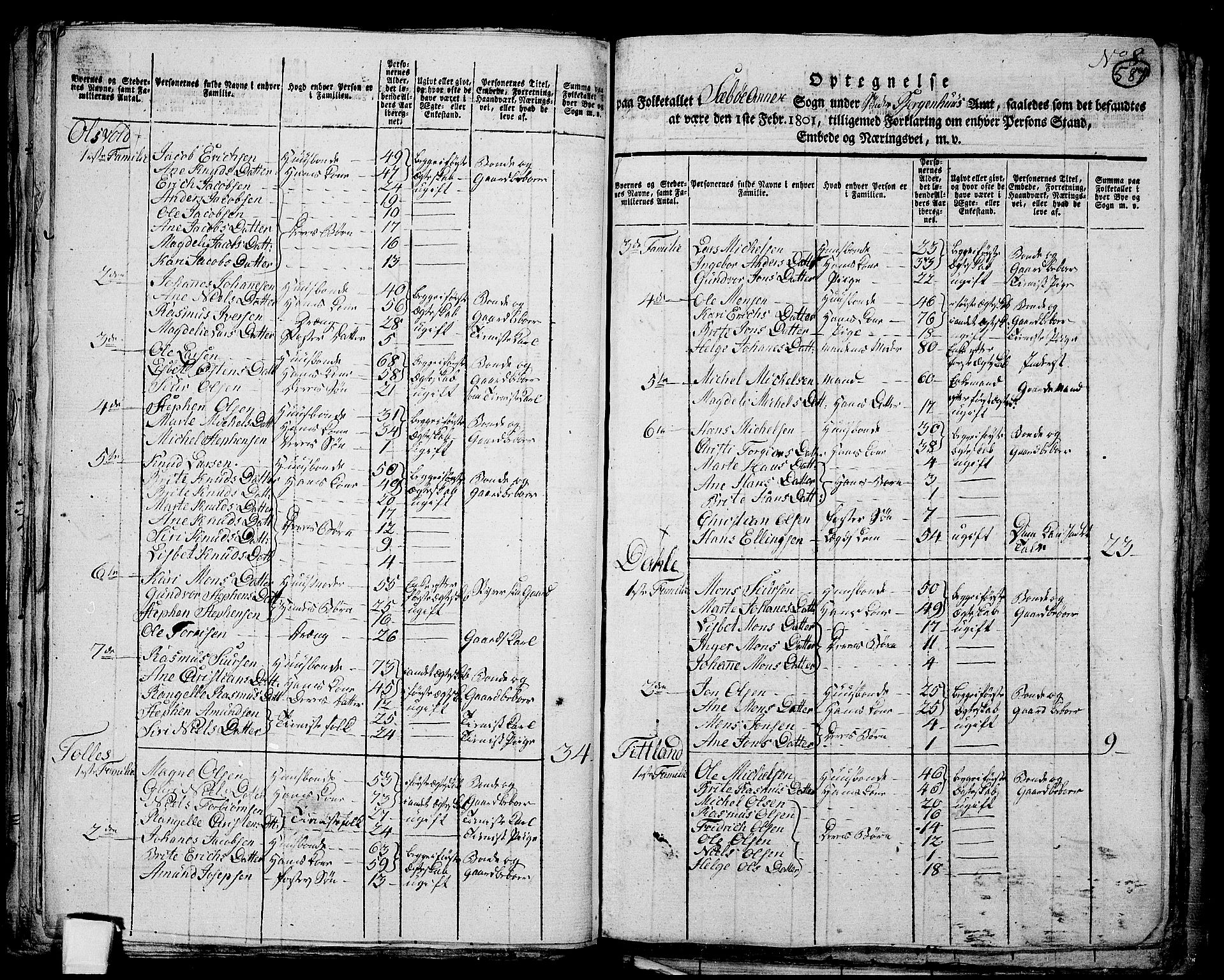 RA, 1801 census for 1261P Manger, 1801, p. 586b-587a