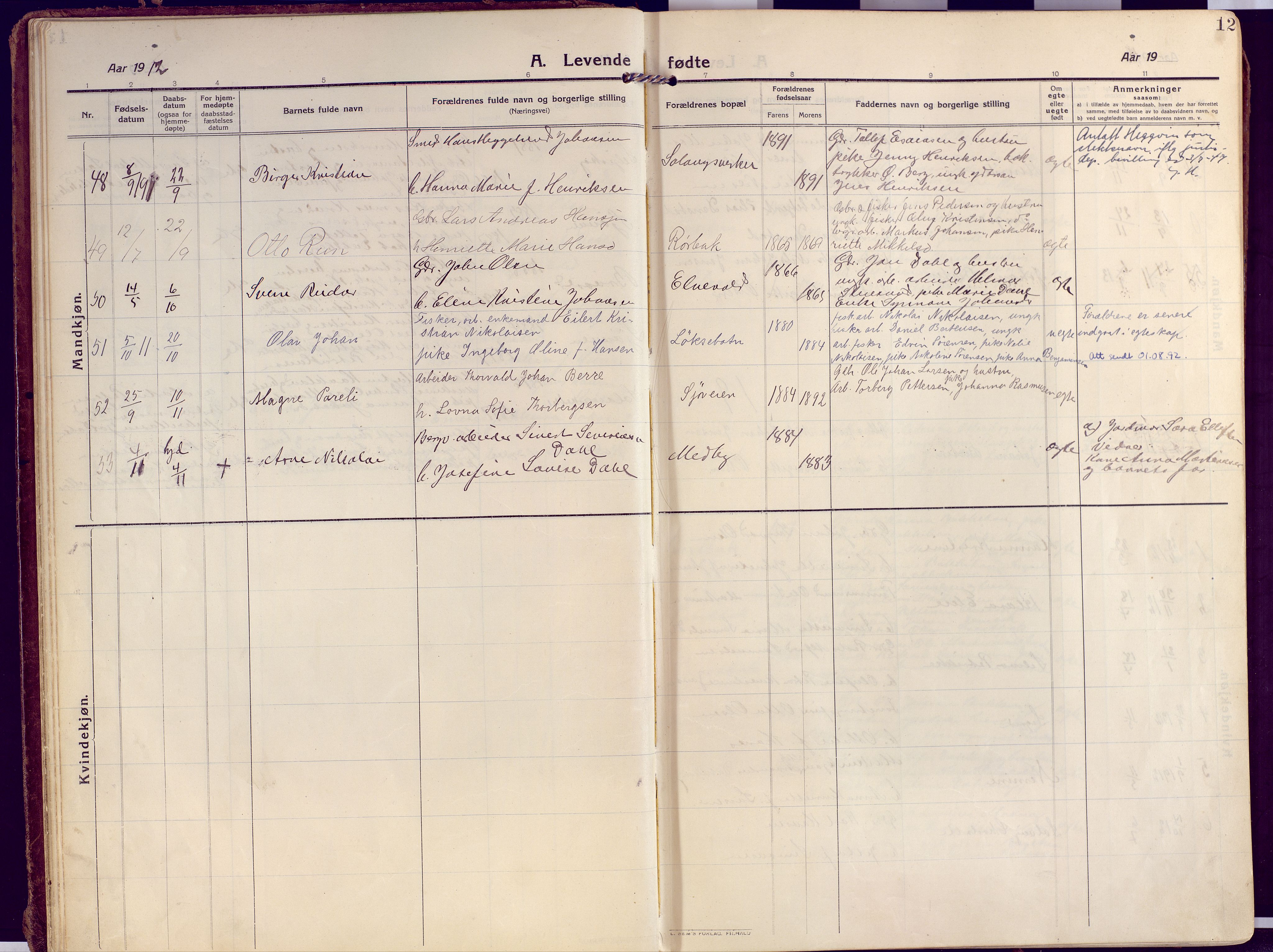 Salangen sokneprestembete, AV/SATØ-S-1324/H/Ha/L0004kirke: Parish register (official) no. 4, 1912-1927, p. 12