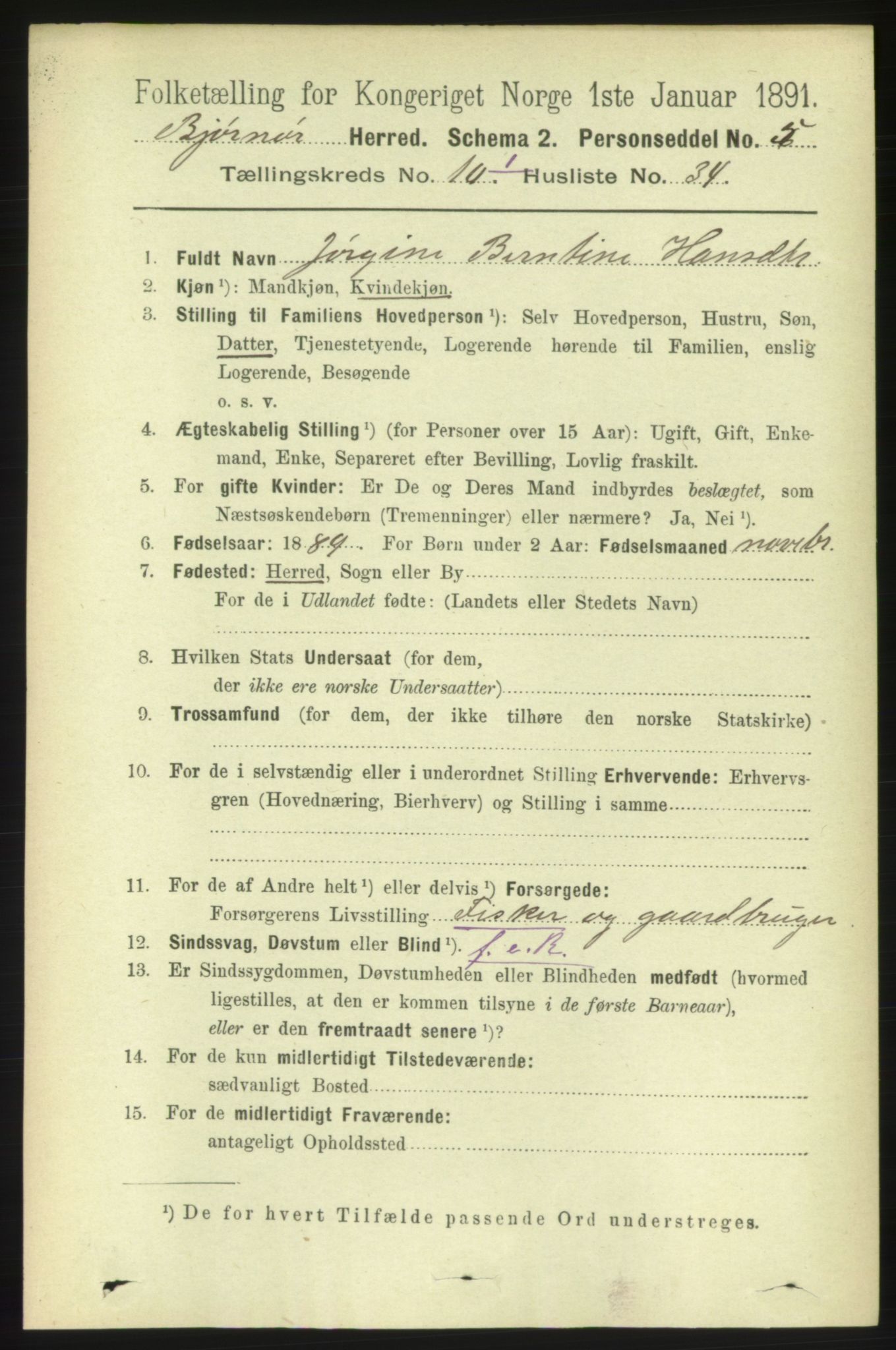 RA, 1891 census for 1632 Bjørnør, 1891, p. 4361