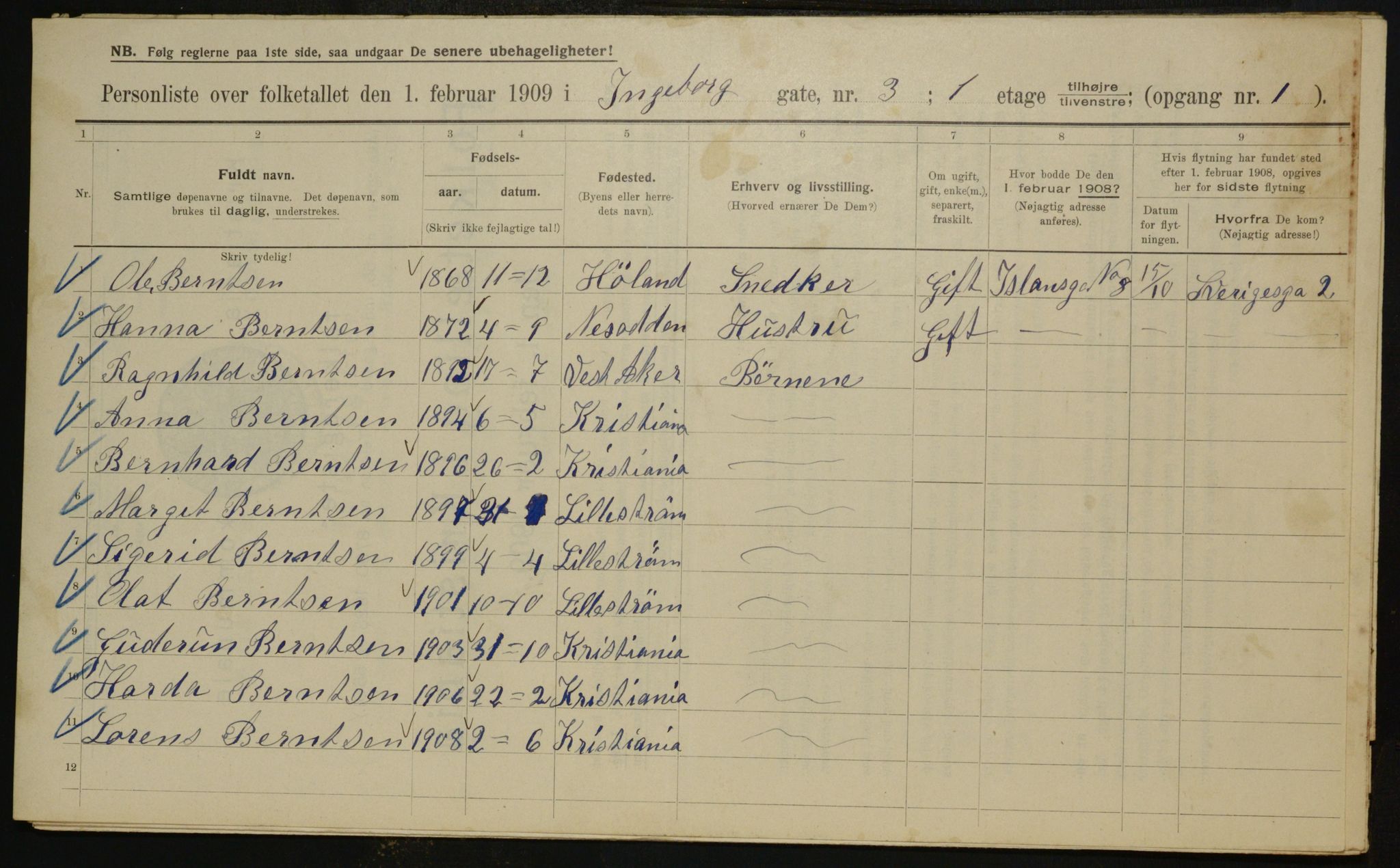 OBA, Municipal Census 1909 for Kristiania, 1909, p. 39967