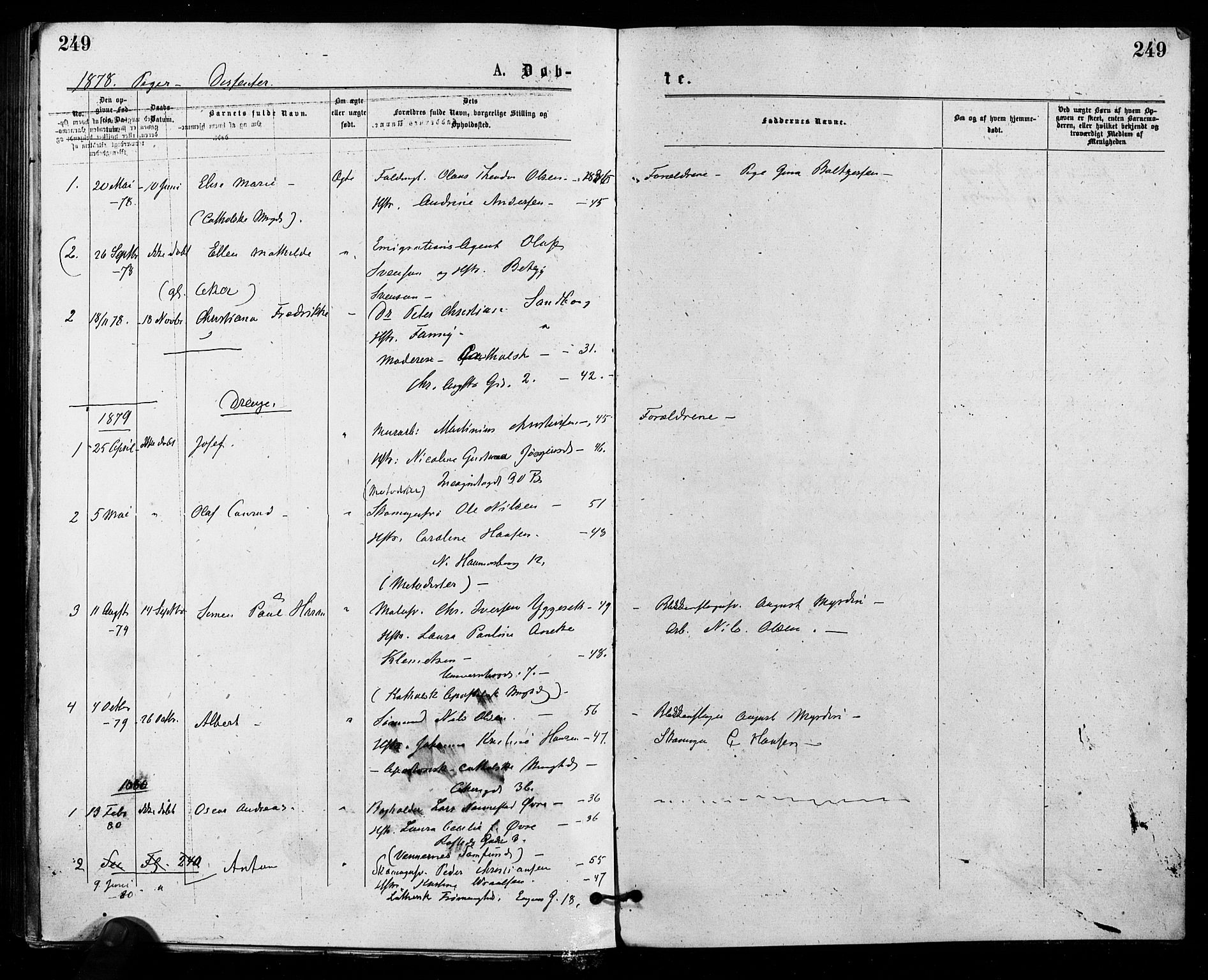 Trefoldighet prestekontor Kirkebøker, SAO/A-10882/F/Fa/L0004: Parish register (official) no. I 4, 1876-1880, p. 249