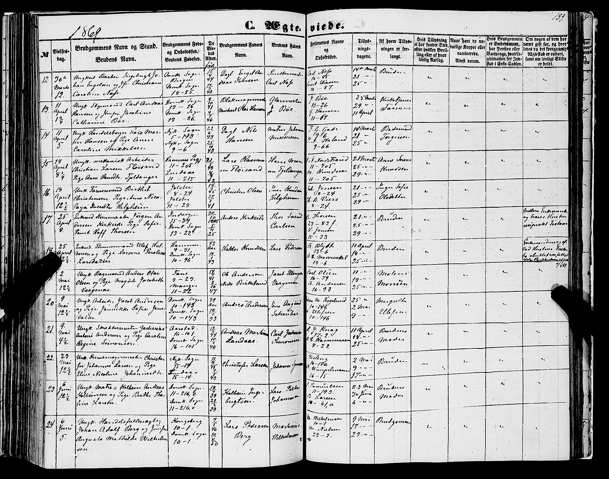 Domkirken sokneprestembete, AV/SAB-A-74801/H/Haa/L0034: Parish register (official) no. D 2, 1853-1874, p. 139