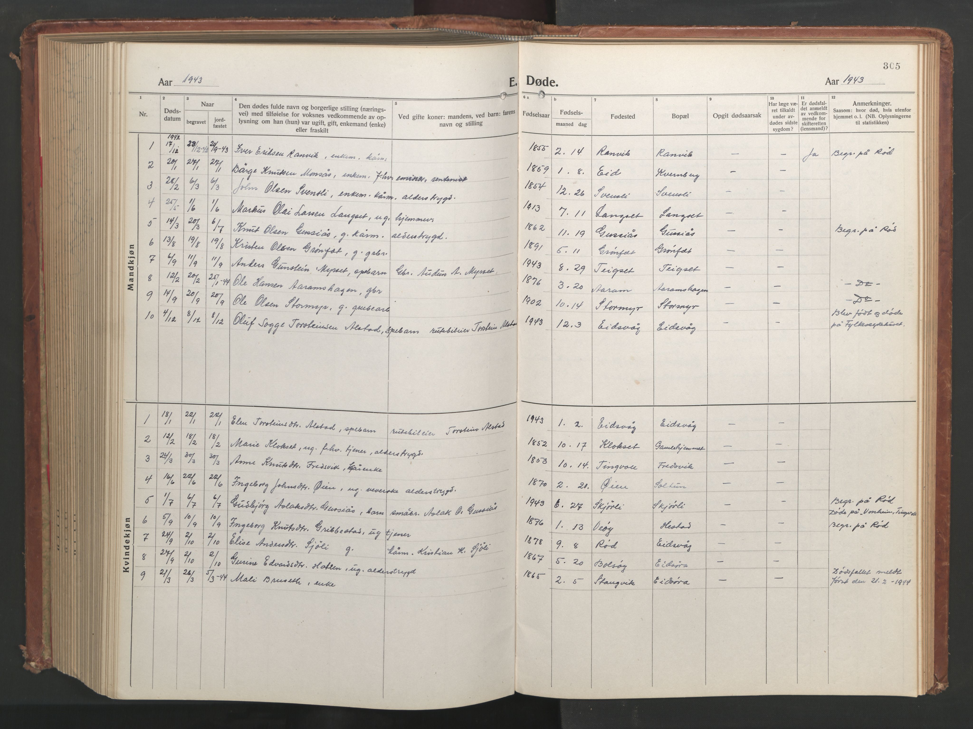 Ministerialprotokoller, klokkerbøker og fødselsregistre - Møre og Romsdal, SAT/A-1454/551/L0633: Parish register (copy) no. 551C05, 1921-1961, p. 305
