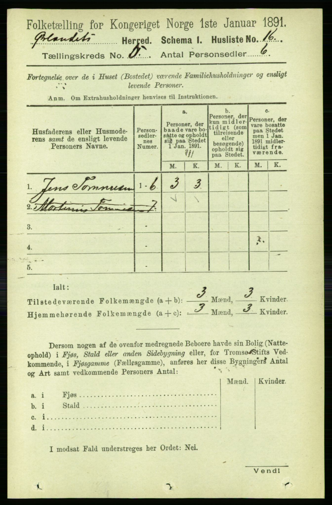 RA, 1891 census for 1621 Ørland, 1891, p. 1656