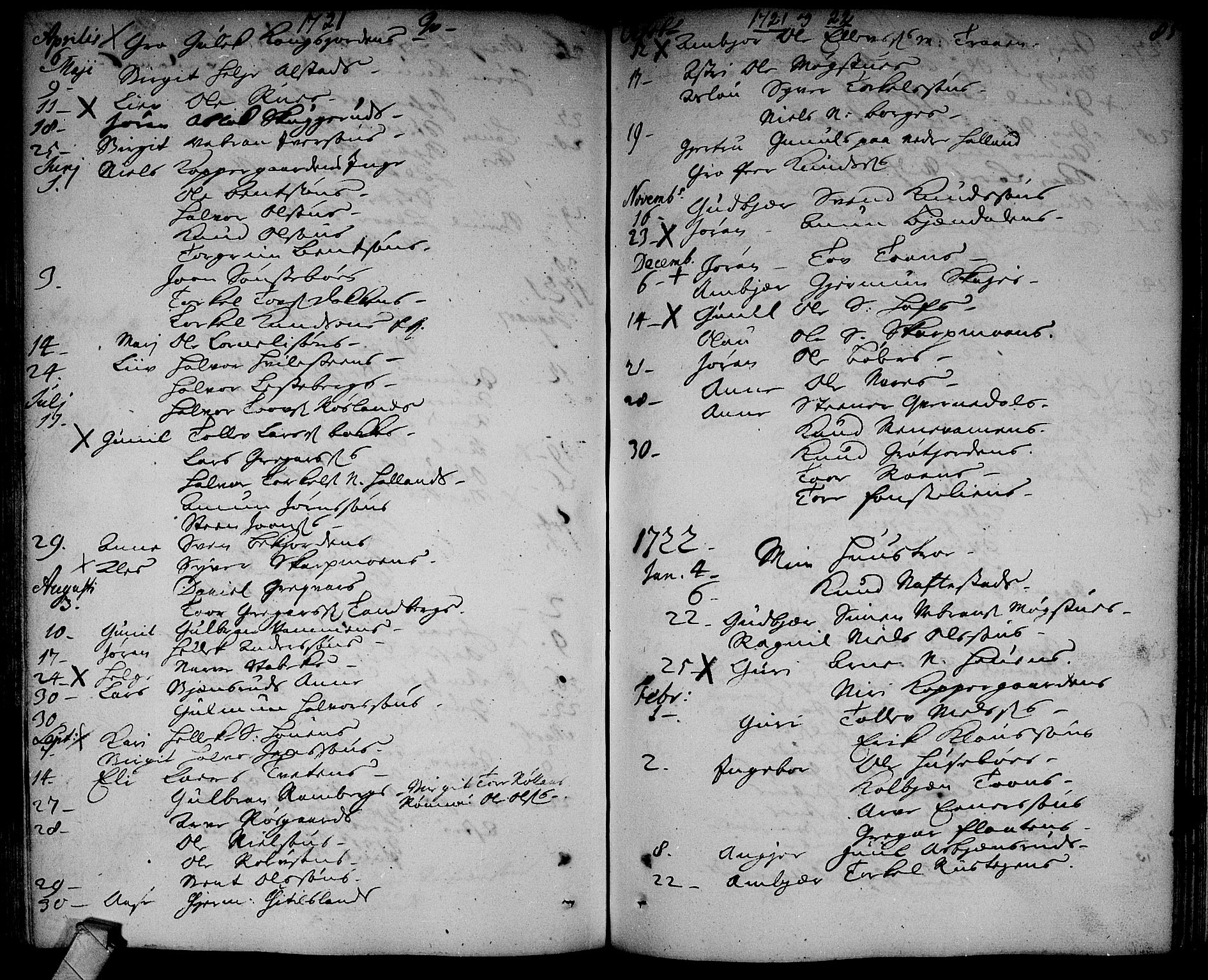 Rollag kirkebøker, AV/SAKO-A-240/F/Fa/L0002: Parish register (official) no. I 2, 1714-1742, p. 85