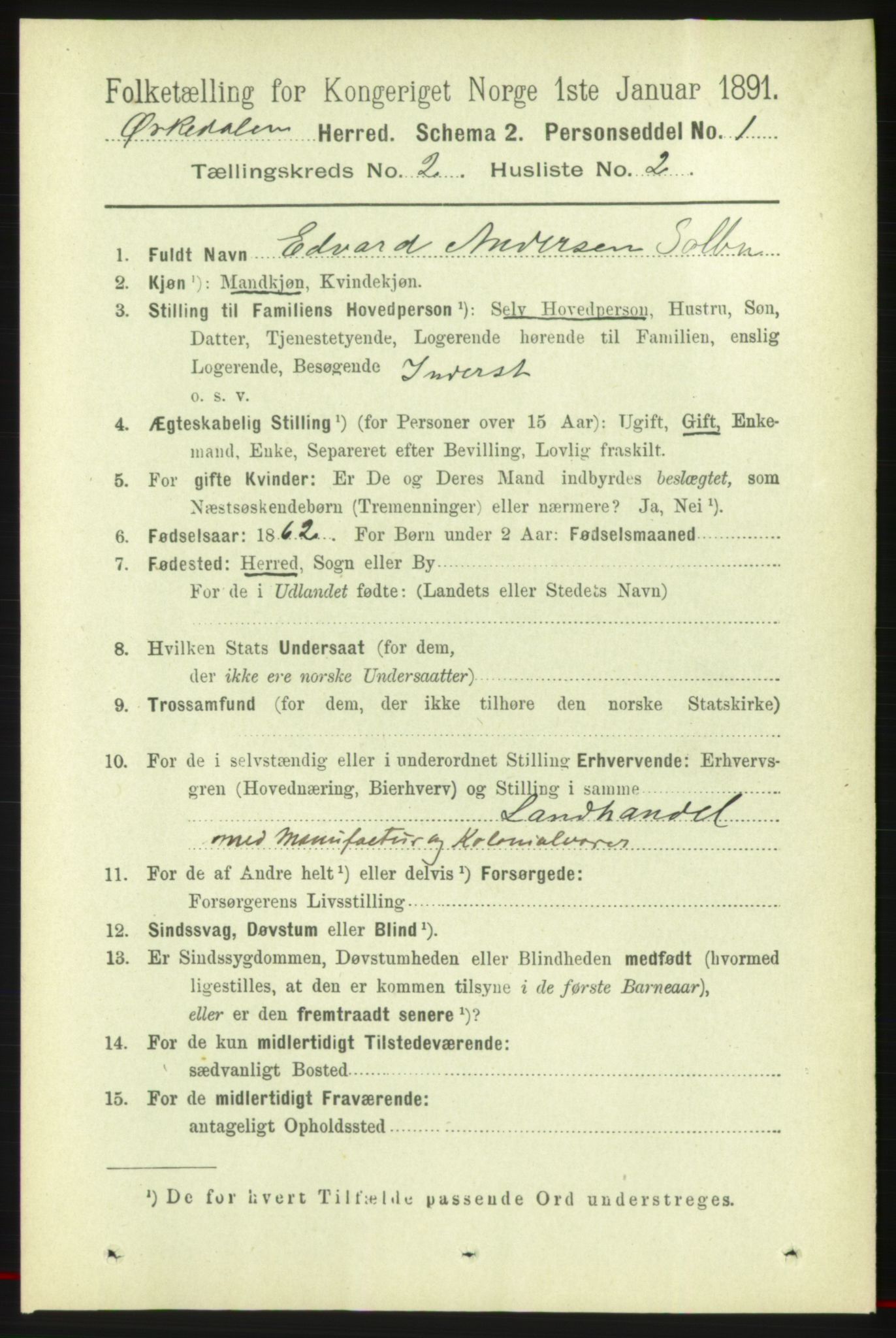 RA, 1891 census for 1638 Orkdal, 1891, p. 958