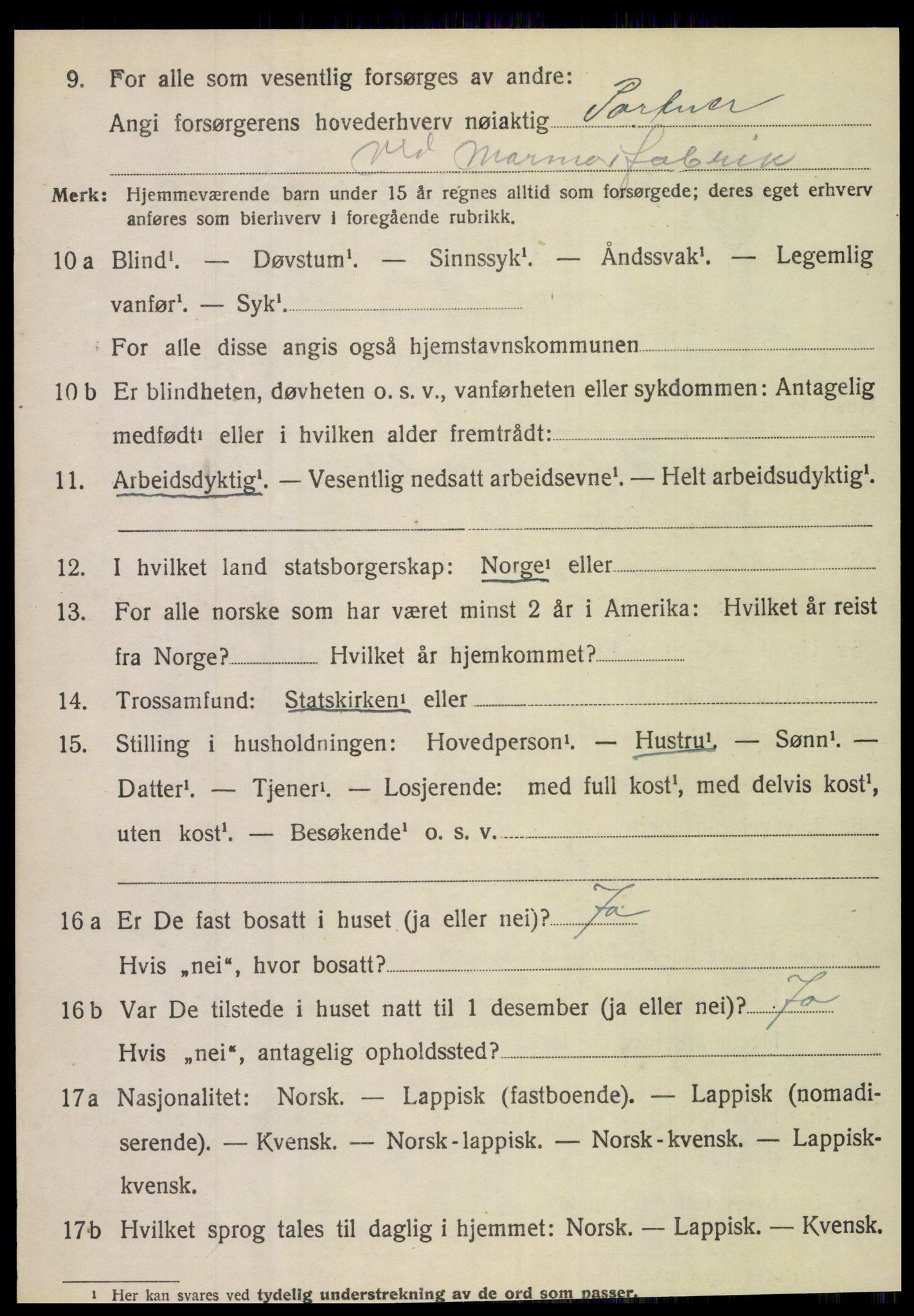 SAT, 1920 census for Fauske, 1920, p. 10829