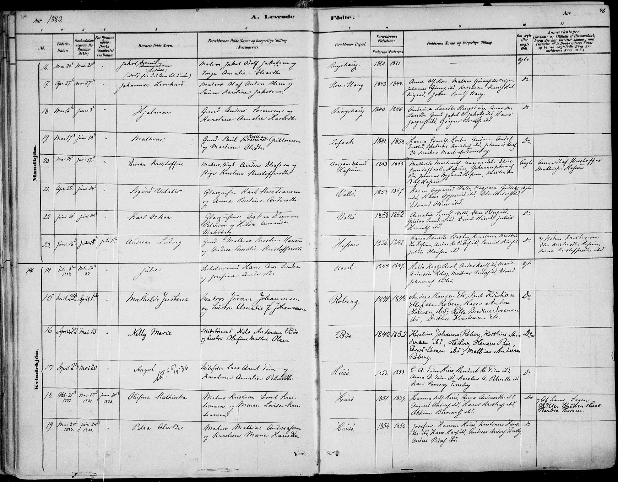 Sem kirkebøker, AV/SAKO-A-5/F/Fb/L0004: Parish register (official) no. II 4, 1878-1891, p. 46