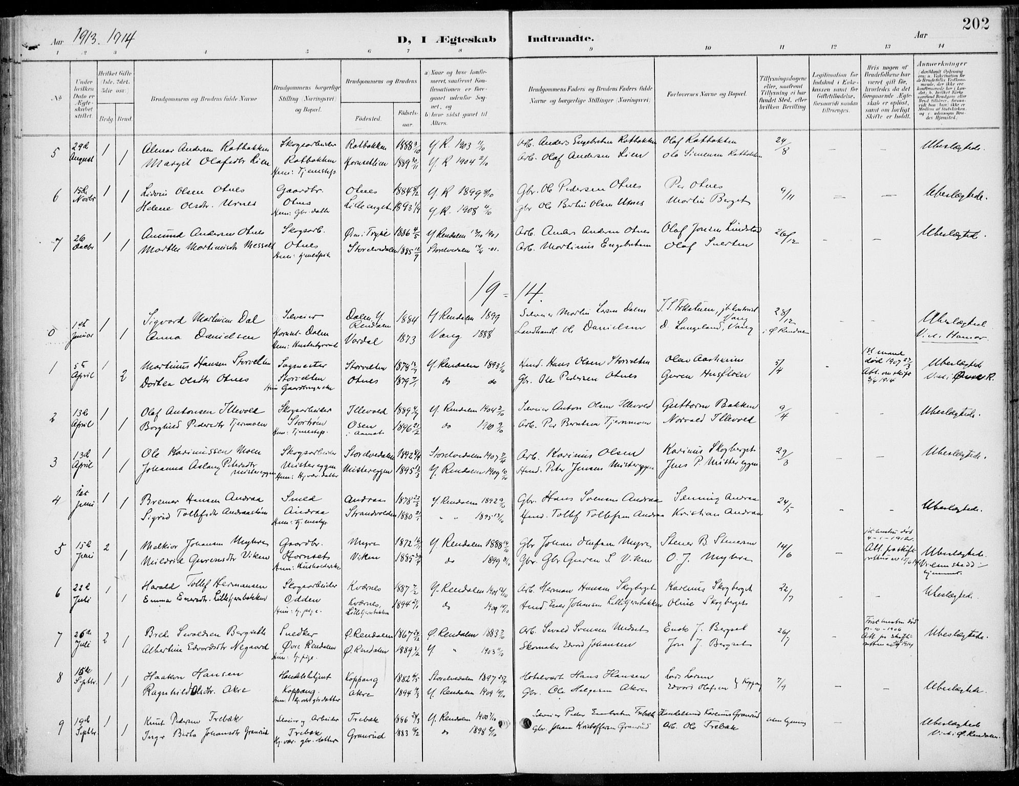 Rendalen prestekontor, SAH/PREST-054/H/Ha/Haa/L0011: Parish register (official) no. 11, 1901-1925, p. 202