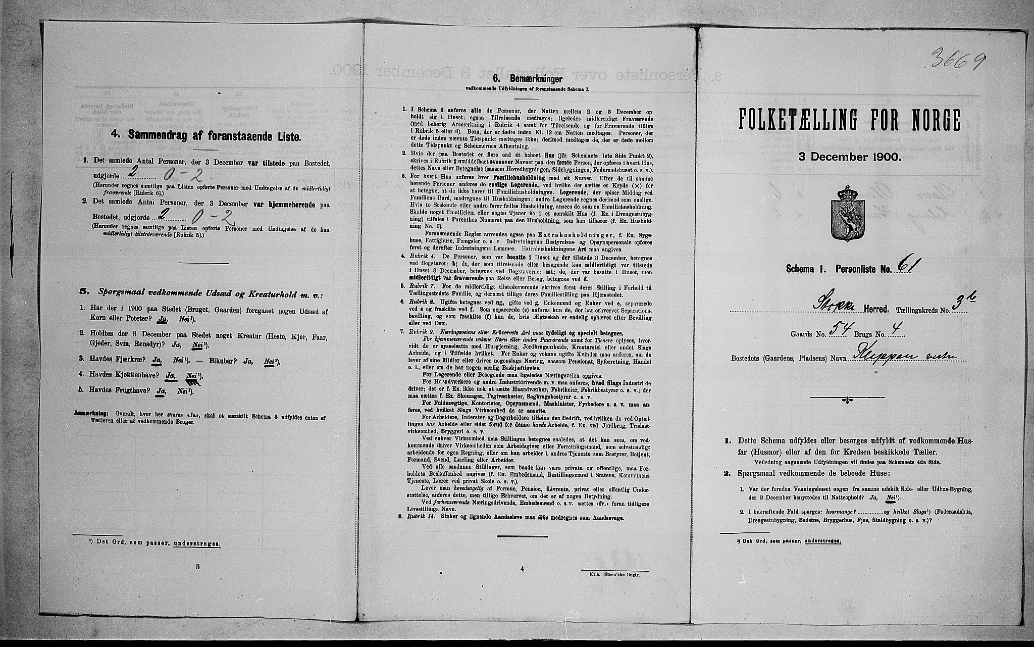 RA, 1900 census for Stokke, 1900, p. 799