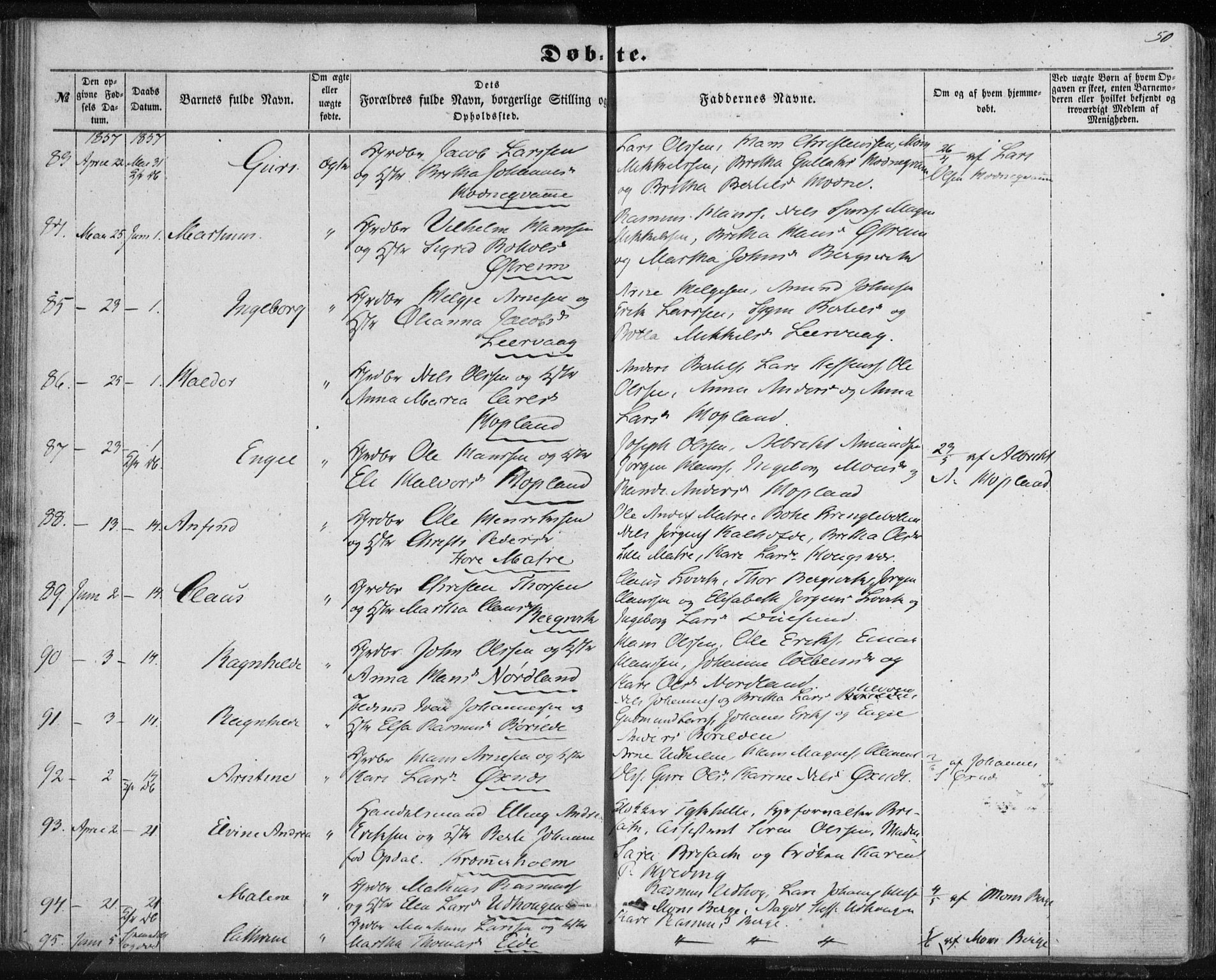 Lindås Sokneprestembete, AV/SAB-A-76701/H/Haa/Haaa/L0011: Parish register (official) no. A 11, 1854-1869, p. 50