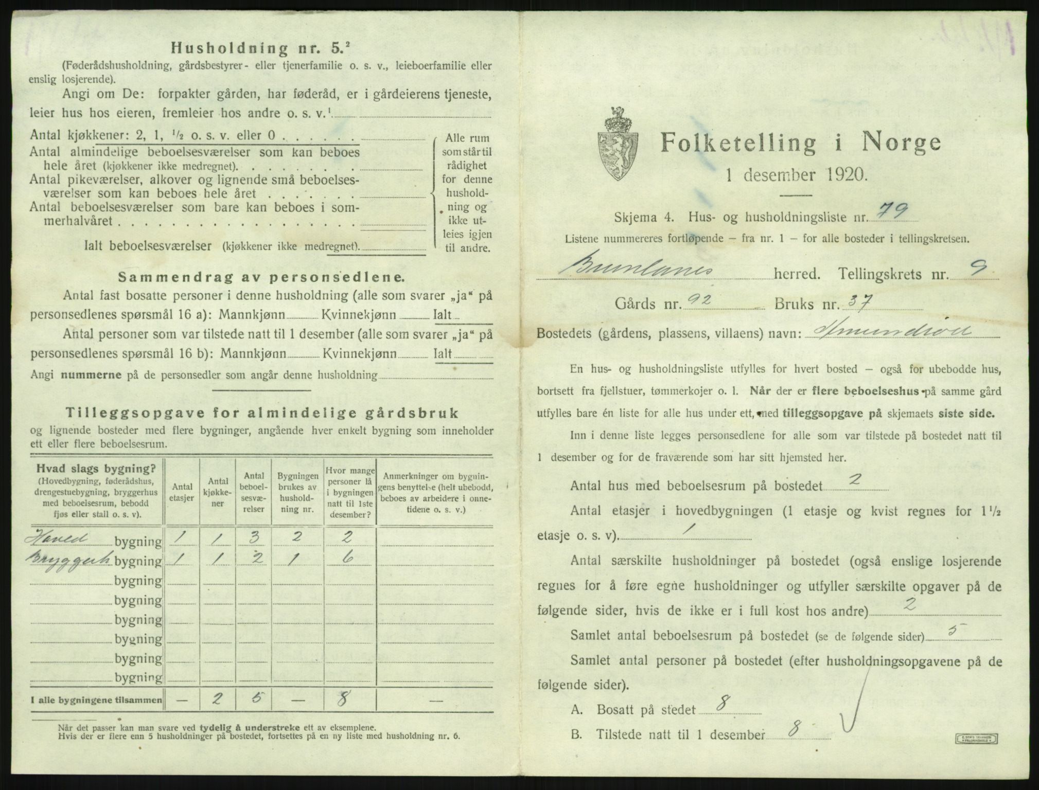 SAKO, 1920 census for Brunlanes, 1920, p. 1237