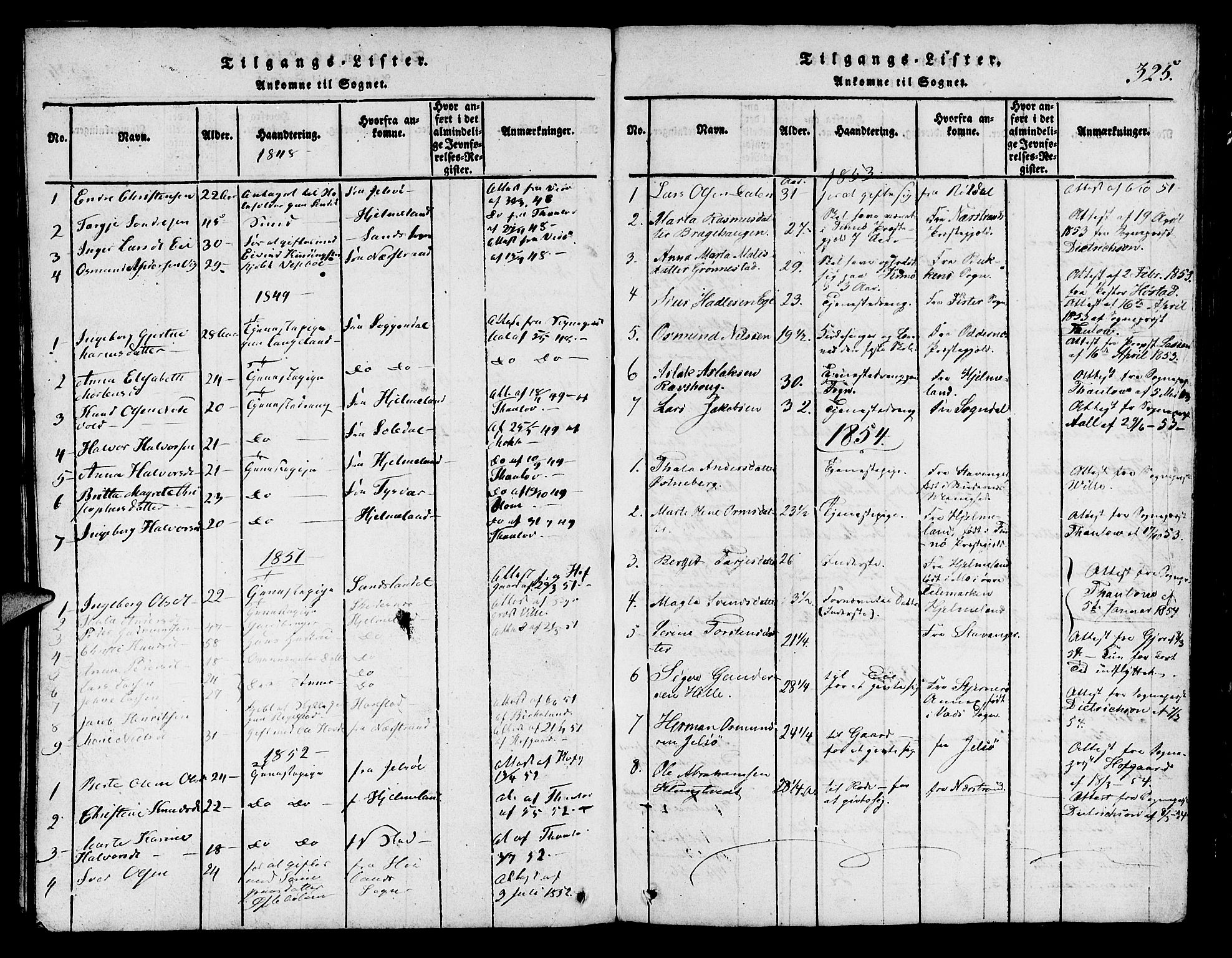 Finnøy sokneprestkontor, SAST/A-101825/H/Ha/Hab/L0001: Parish register (copy) no. B 1, 1816-1856, p. 325