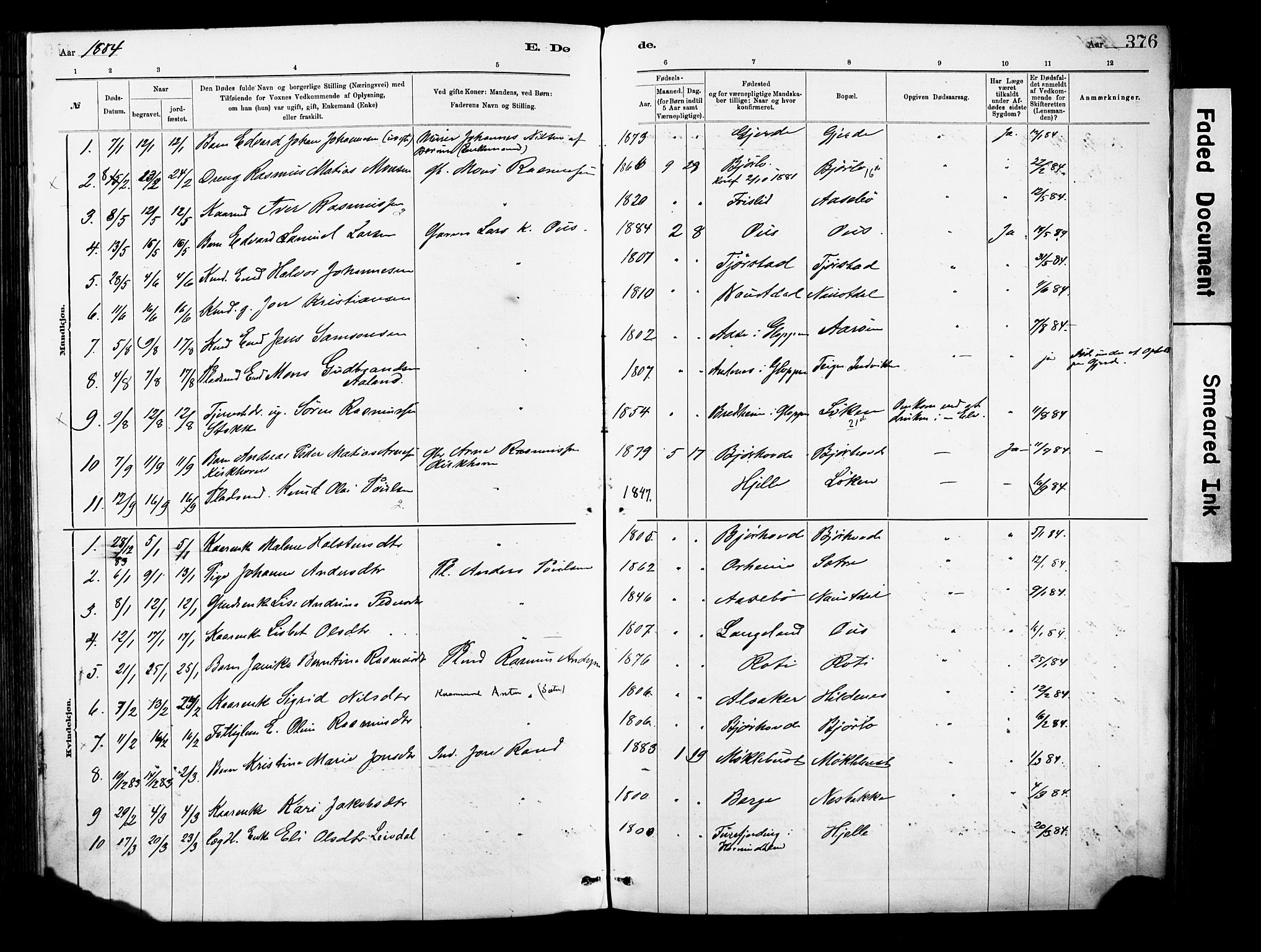 Eid sokneprestembete, AV/SAB-A-82301/H/Haa/Haab/L0001: Parish register (official) no. B 1, 1879-1906, p. 376