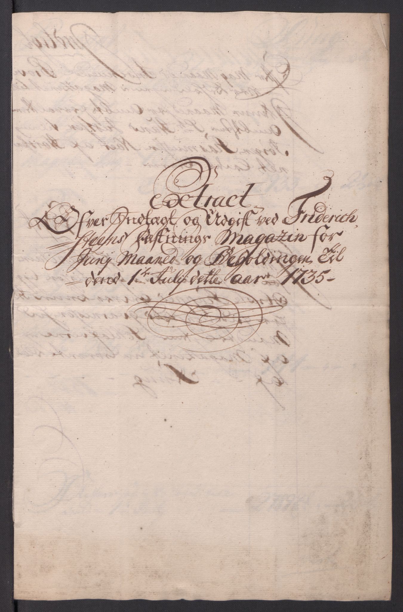 Kommanderende general (KG I) med Det norske krigsdirektorium, AV/RA-EA-5419/D/L0154: Fredriksten festning: Brev, inventarfortegnelser og regnskapsekstrakter, 1730-1739, p. 395