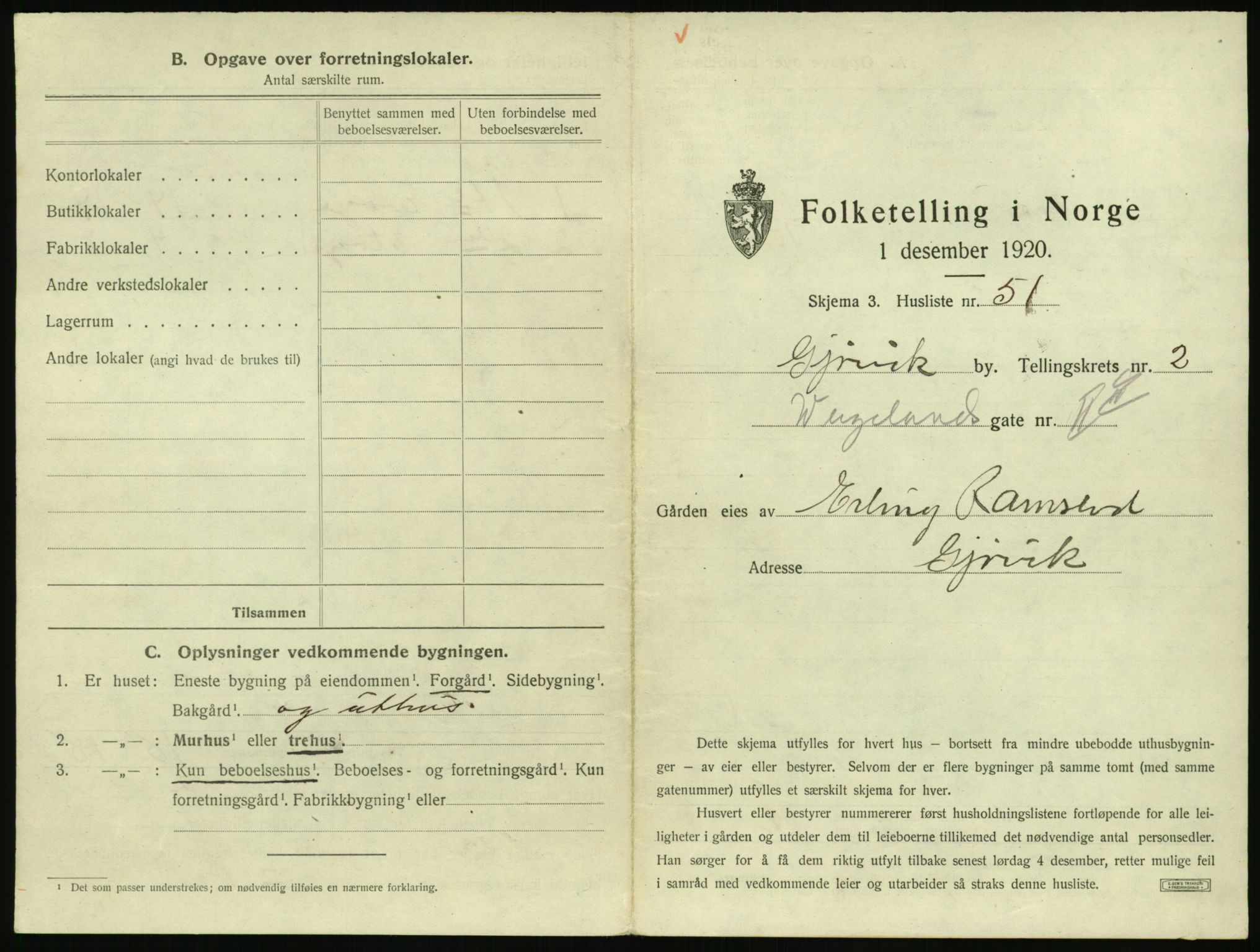 SAH, 1920 census for Gjøvik, 1920, p. 254