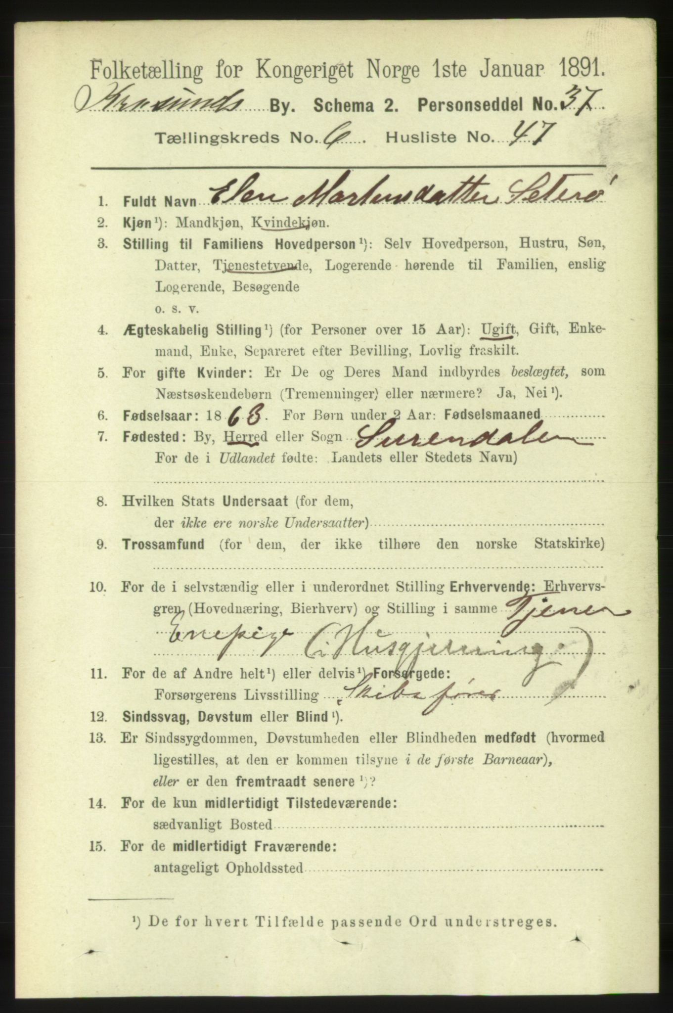 RA, 1891 census for 1503 Kristiansund, 1891, p. 5600