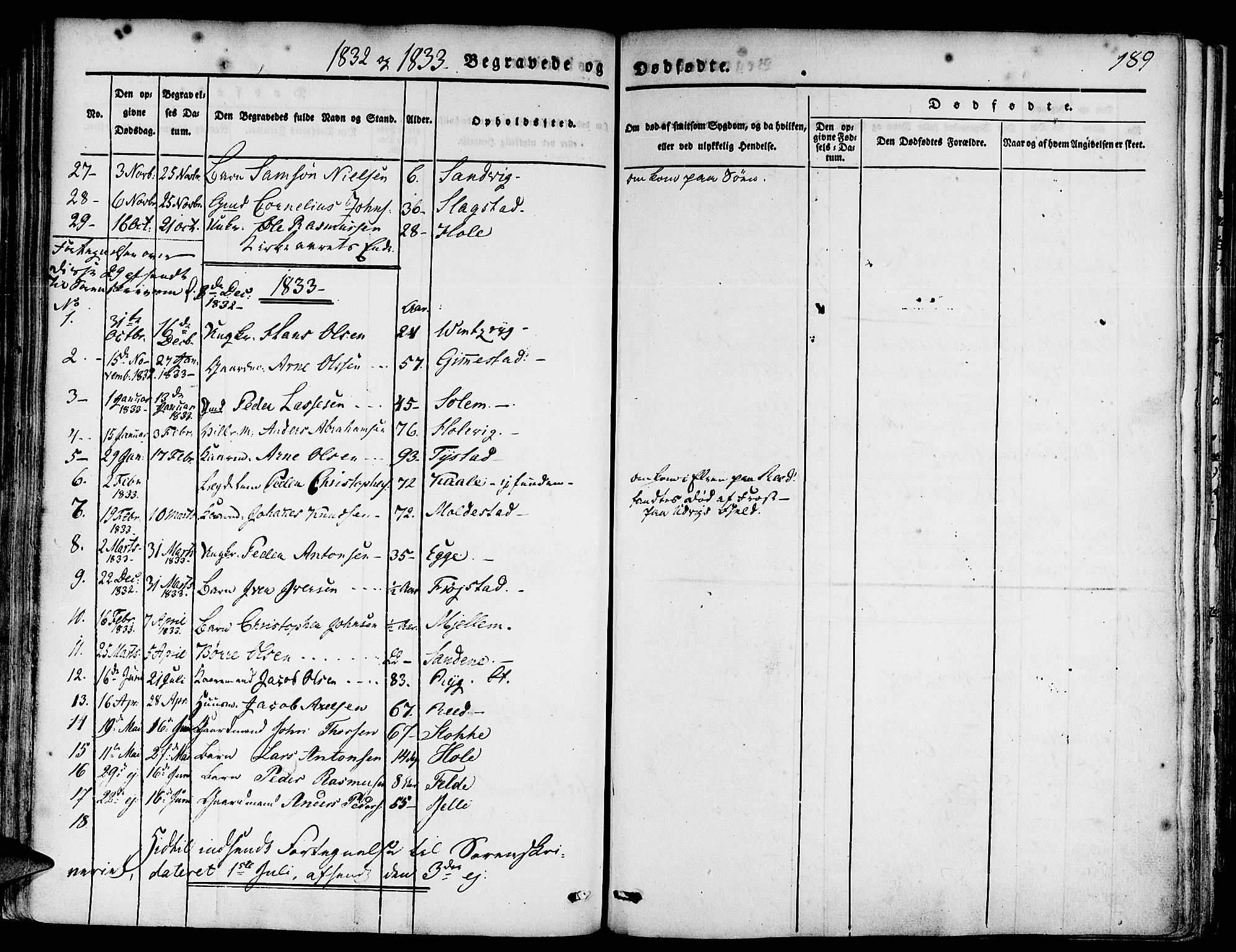 Gloppen sokneprestembete, SAB/A-80101/H/Haa/Haaa/L0007: Parish register (official) no. A 7, 1827-1837, p. 189